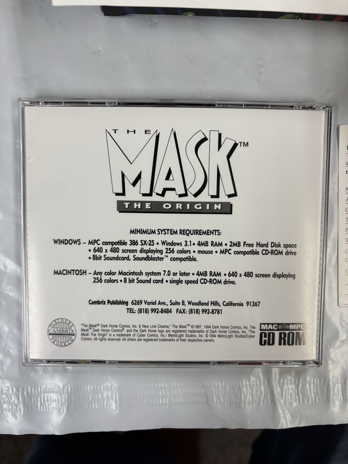 Mask (Windows/Mac, 1994) Dark Horse Comics Video Game CPU The Origin Rare HTF