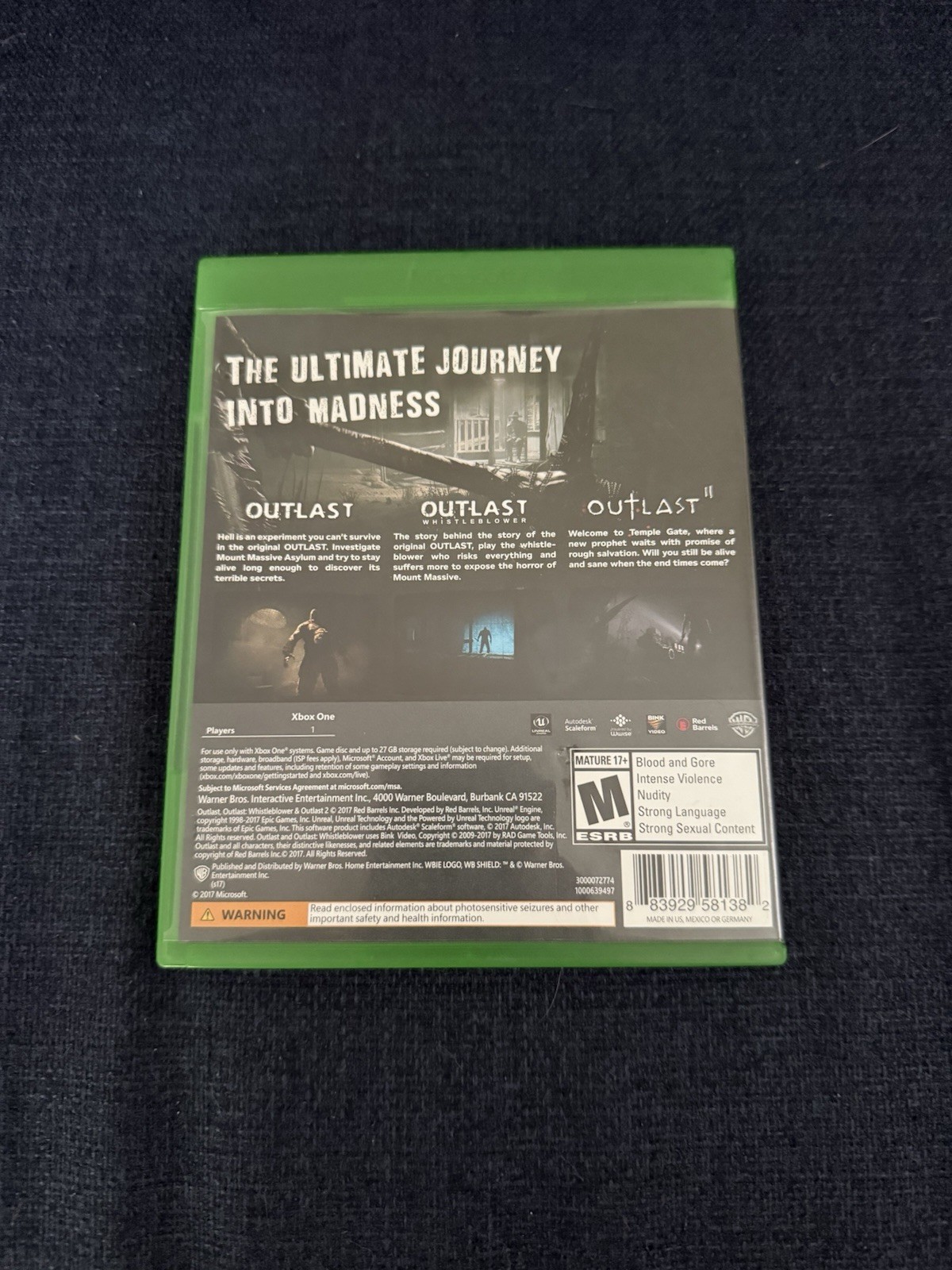 Outlast Trinity for Xbox One, 2 Disc Set w/ Case & Manuel