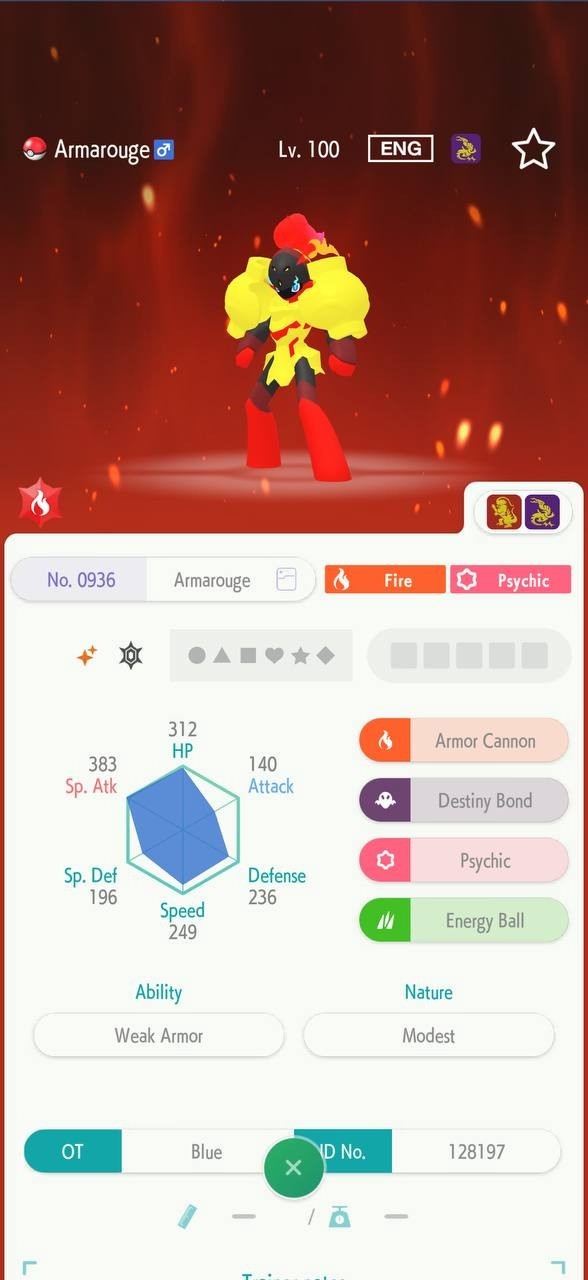ARMAROUGE 🔥6IV SHINY POKEMON HOME🔥Pokemon CHAMPIONS