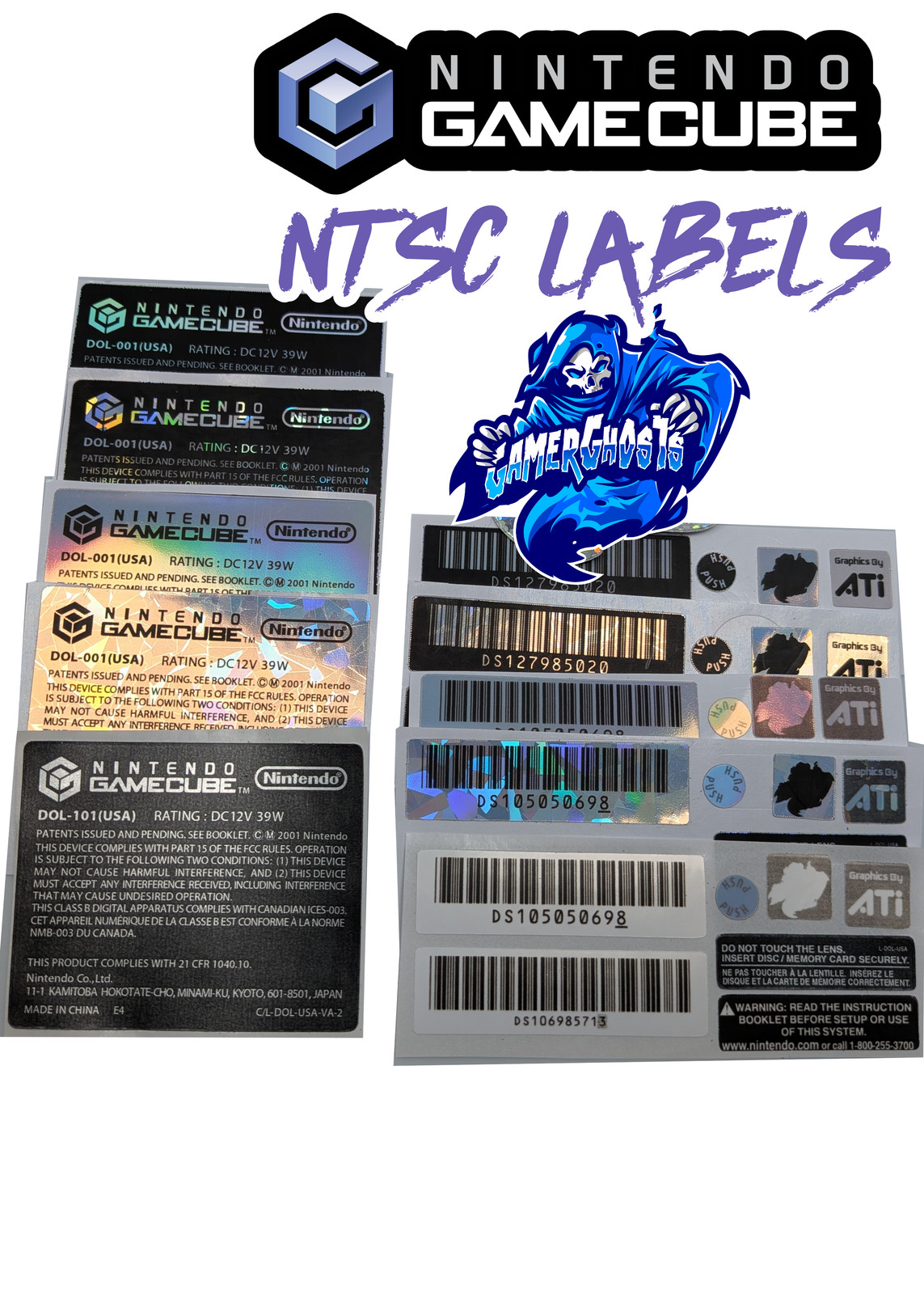 Nintendo GameCube Console Label / Decal / Sticker Set – USA / CAN – NTSC