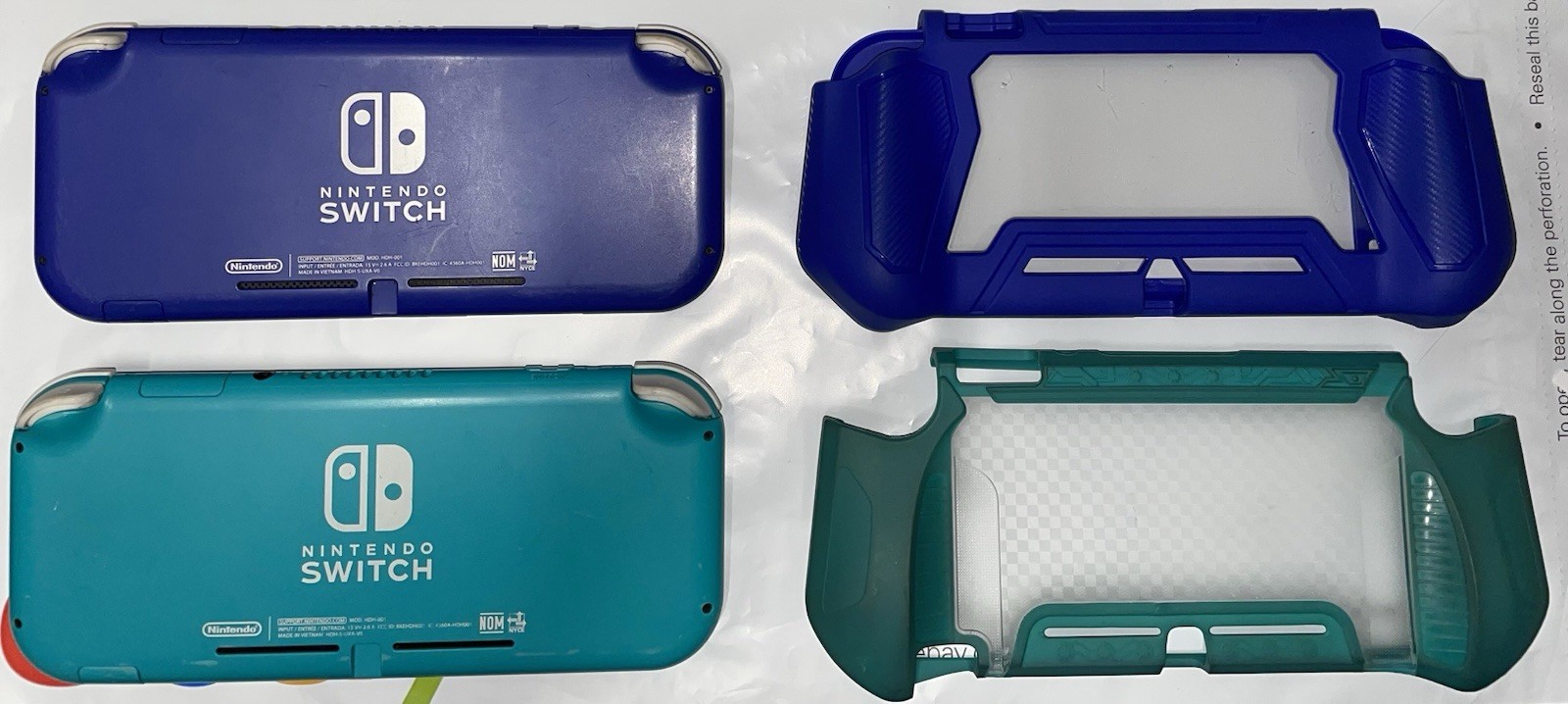 Nintendo Switch Lite 2-Console Lot Blue & Turquoise Handhelds W/ Grip Cases