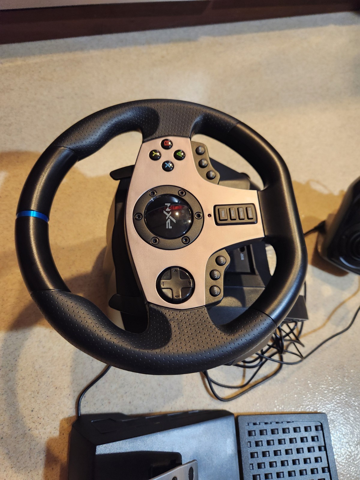 PXN V9 Racing Wheel w/ Pedals & Shifter, Paddle Shifters, Wired, Black/Silver
