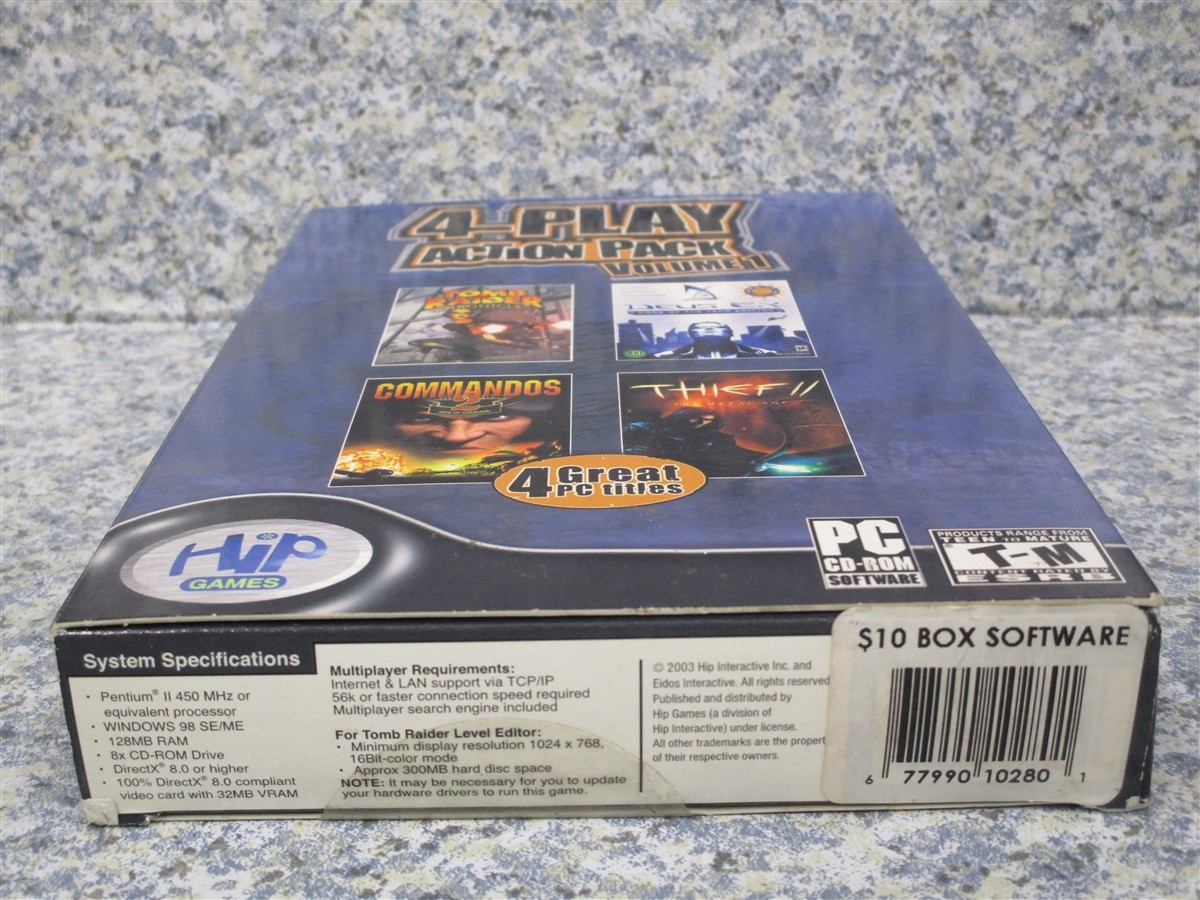 Video Game PC 4 Play Action Pack Volume Deus EX Thief II Commandos 2 Tomb Raider