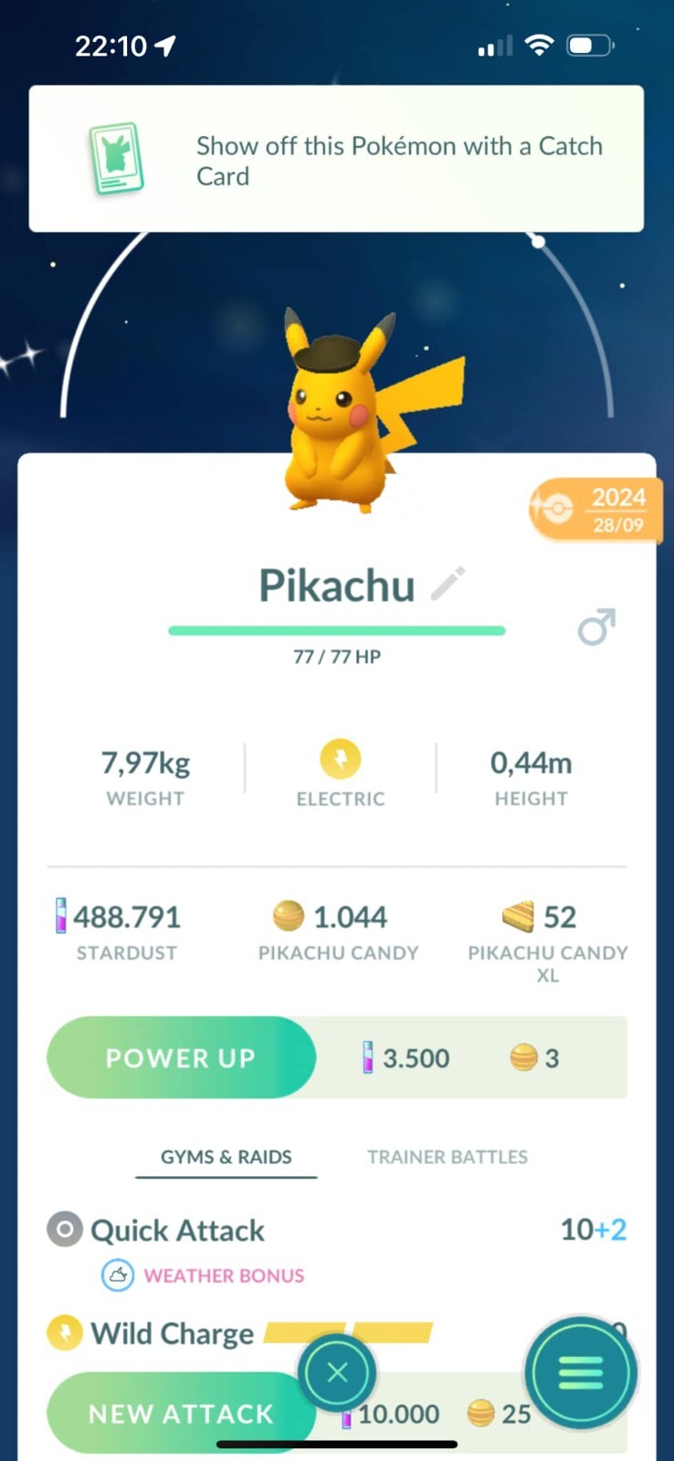 Shiny Pikachu with Black Hat – Trade – 20kStardust – Description