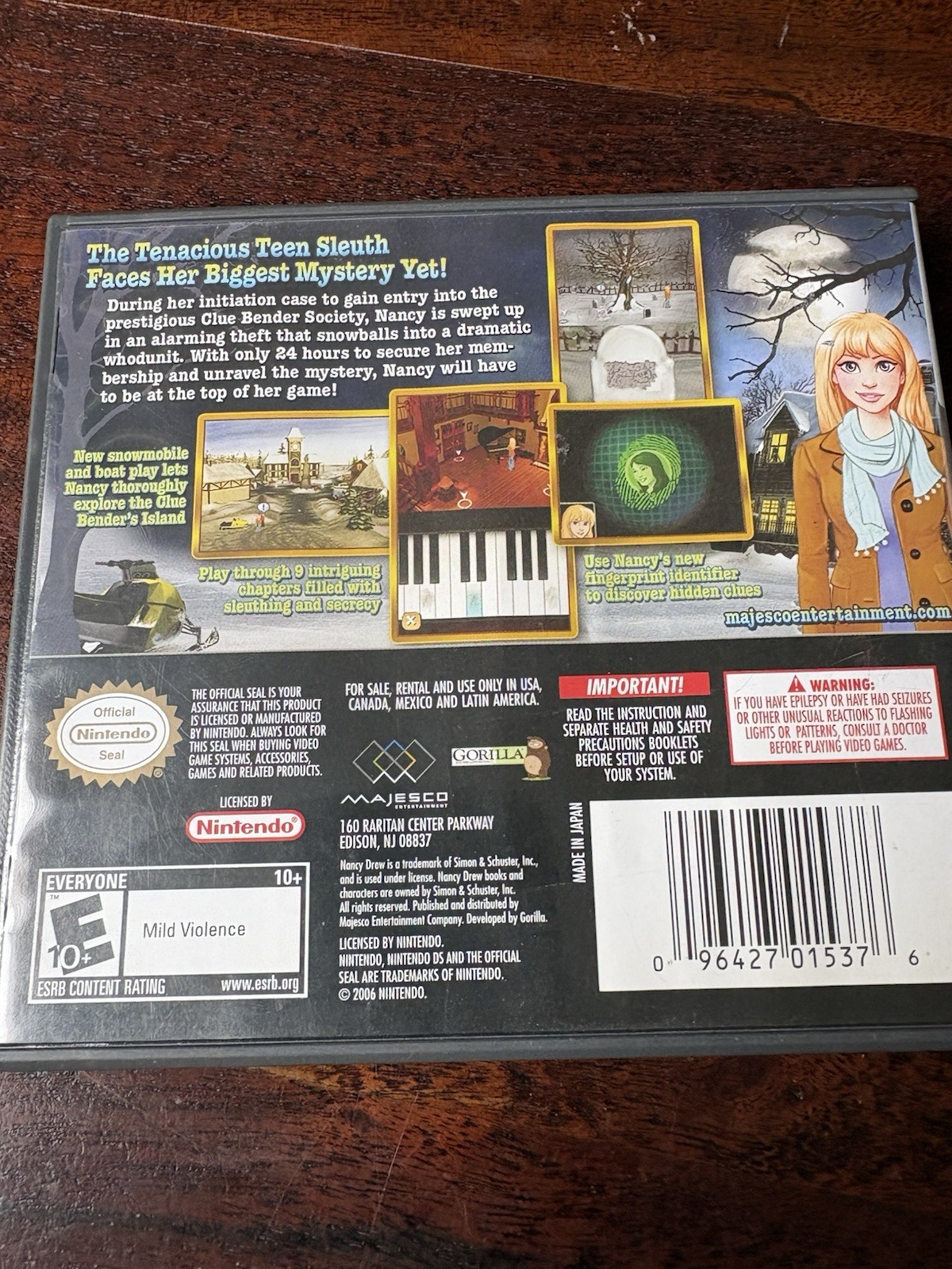 Majesco Nancy Drew Nintendo DS 2008 E10+ NTSC w/ Manual & Case