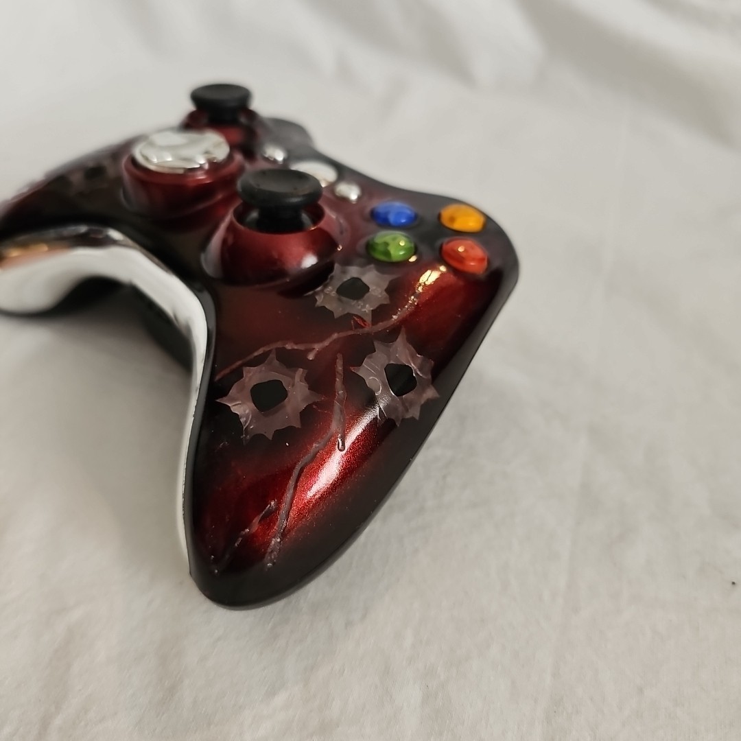 Rare Wireless Xbox 360 Controller Red With Bullet Holes & Changing Color Leds