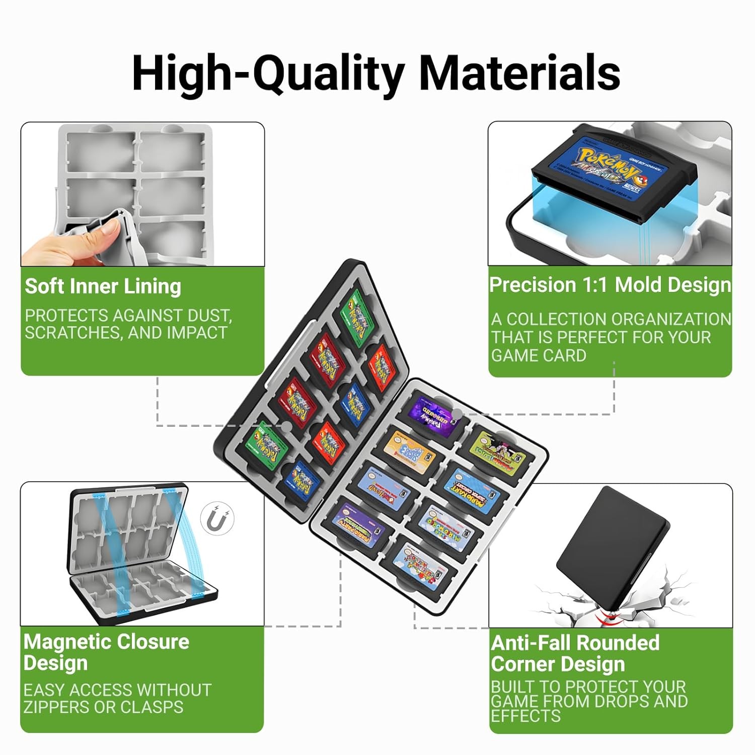 GBA Game Case Compatible with Game Boy Advance, Holds 16 GBA Game Cartridges, Si