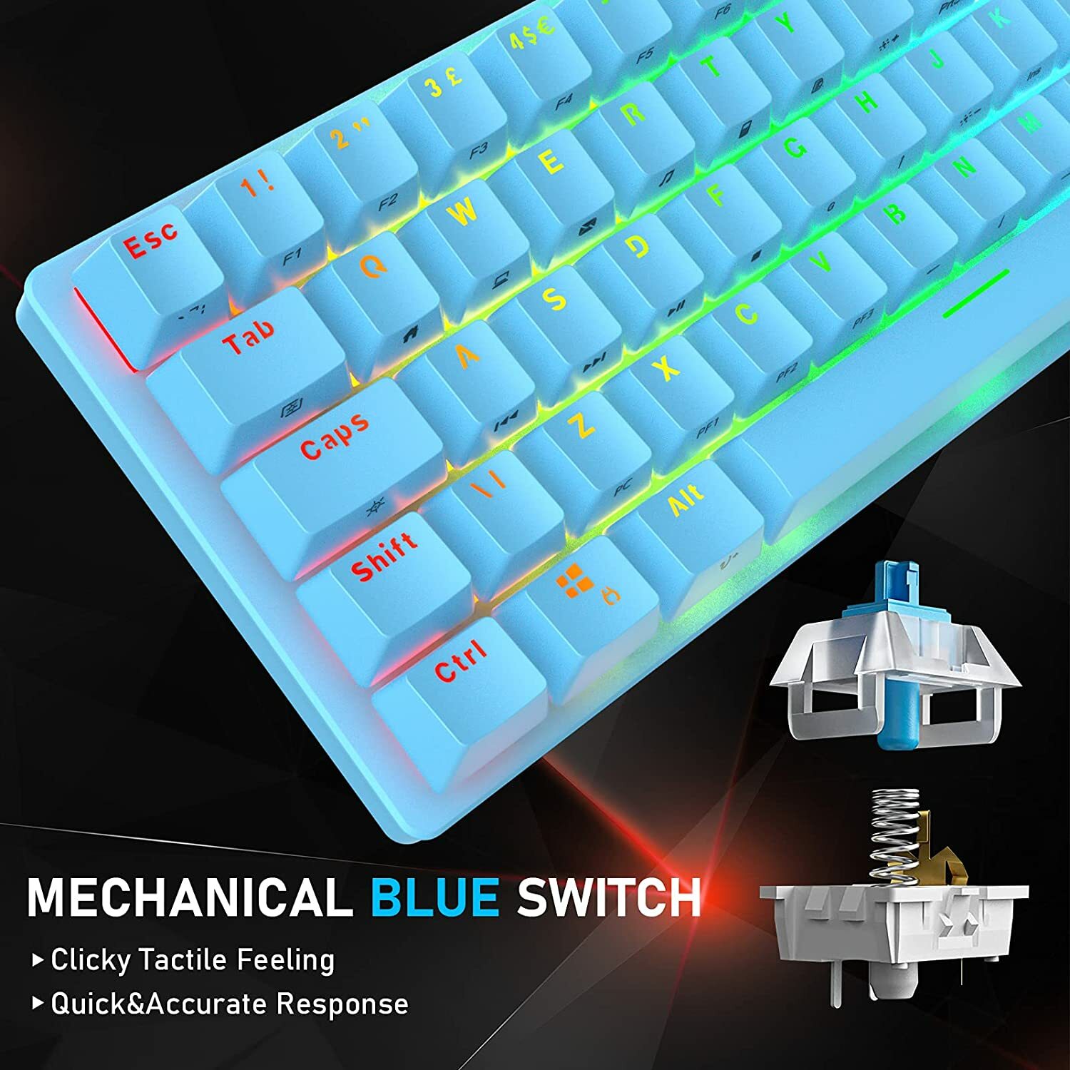 60% Wired Mechanical Gaming Keyboard Mini RGB Backlit Type-C for PC PS4 PS5 Xbox