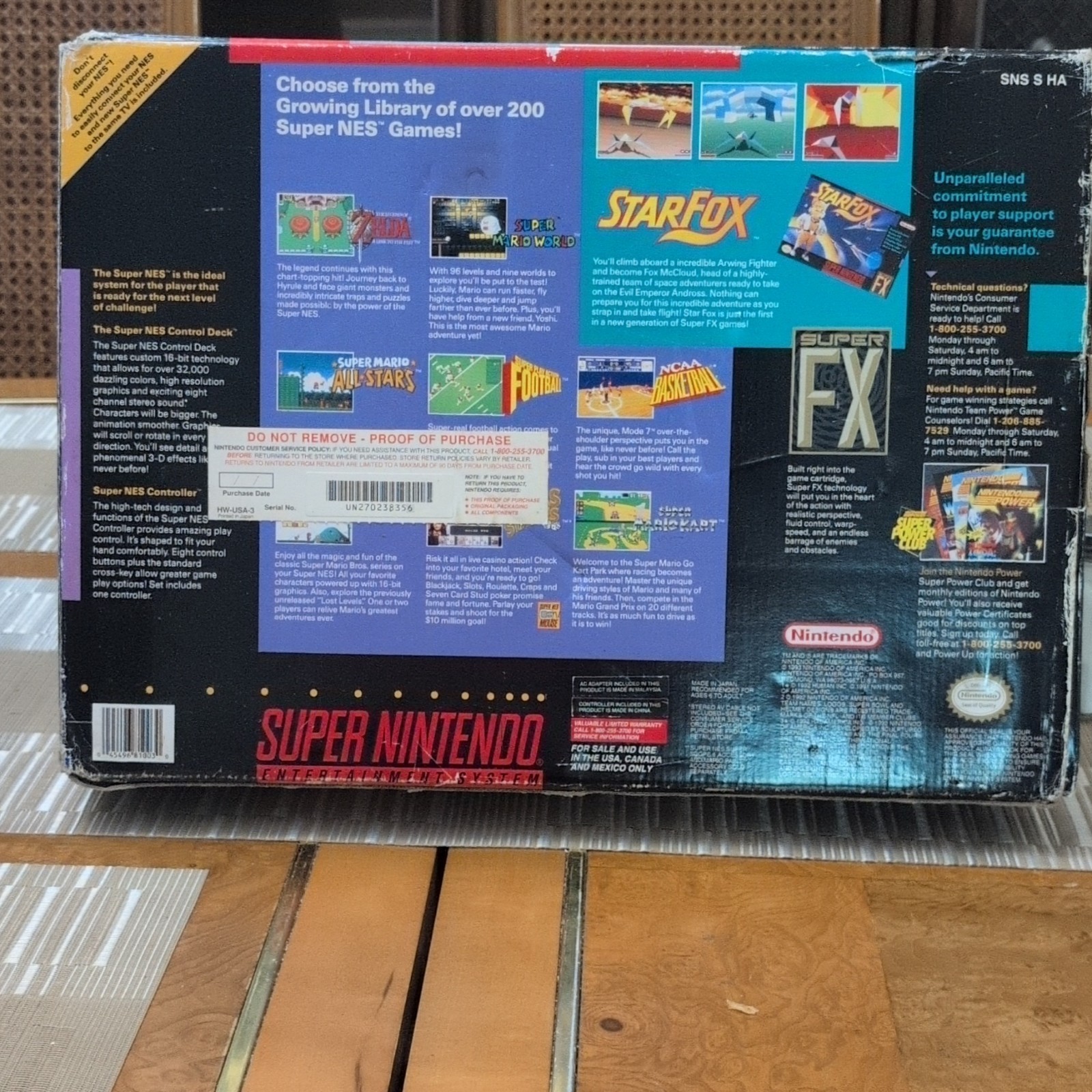 Nintendo SNES Super Nintendo Console Control Set w/ Box & Inserts Super FX