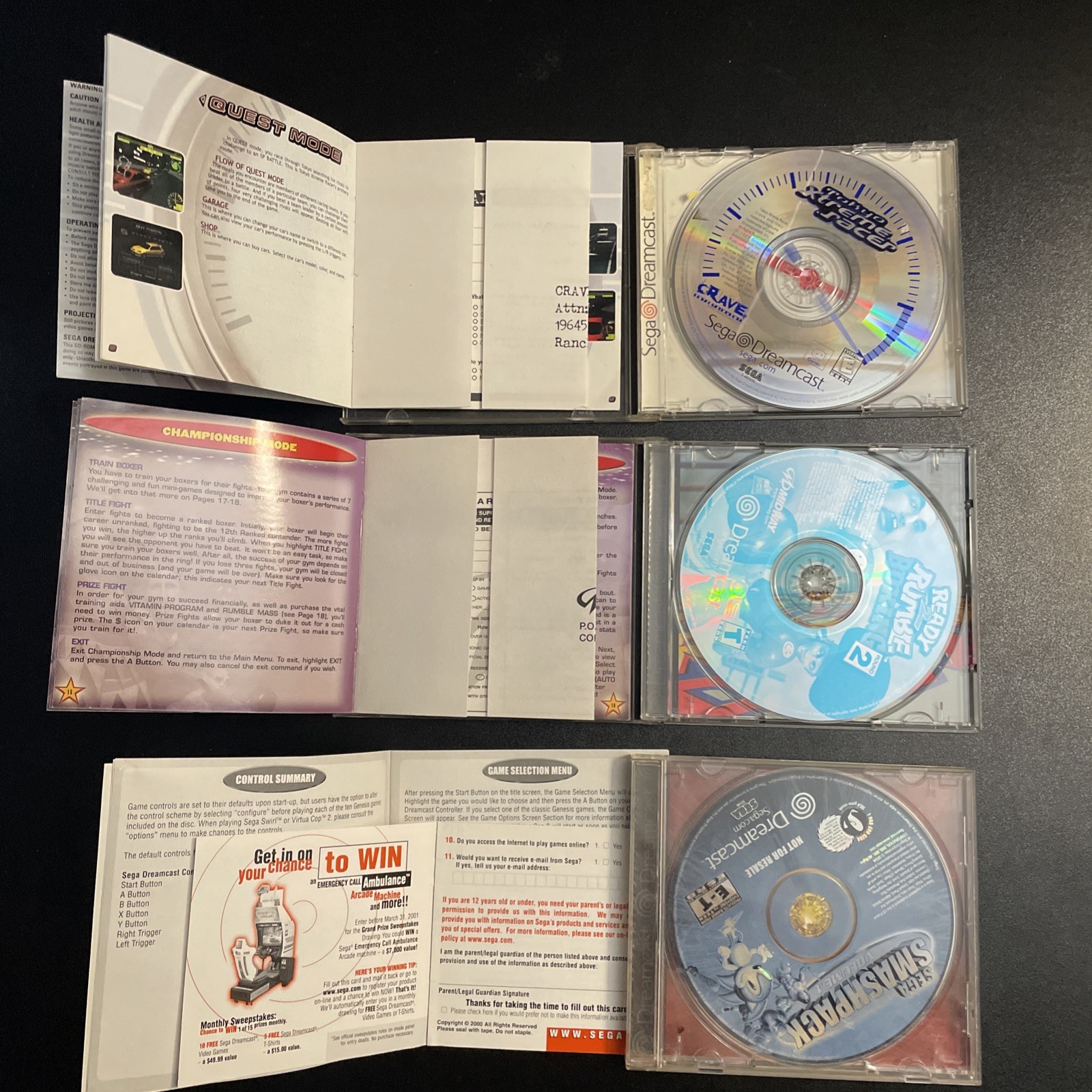 Dreamcast Lot! Ready 2 Rumble Boxing, Tokyo Xtreme Racer, Smashpack, CIB REGCARD