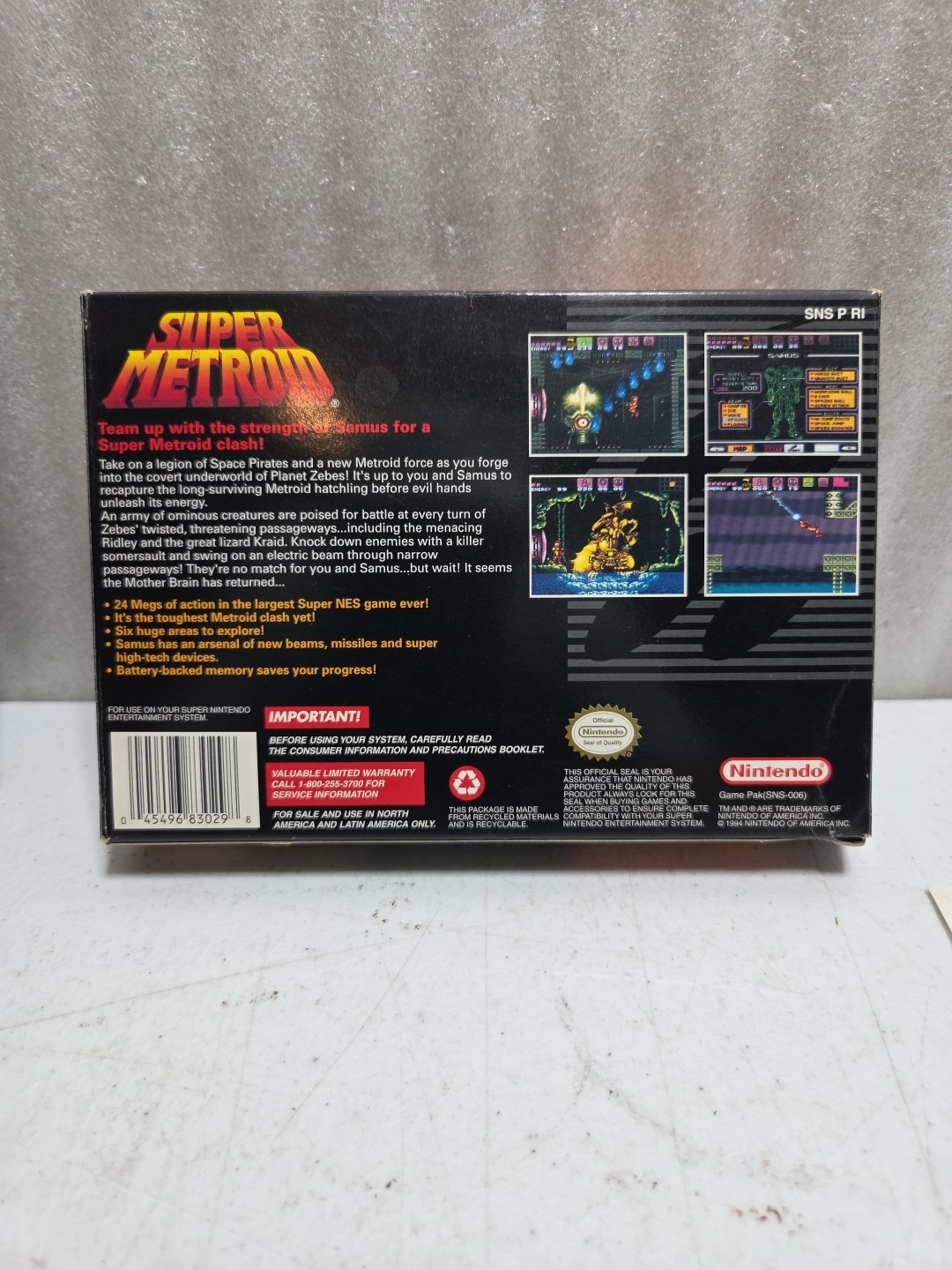 Tested – Super Metroid Super Nintendo SNES Complete In Box CIB (Dmg Box)