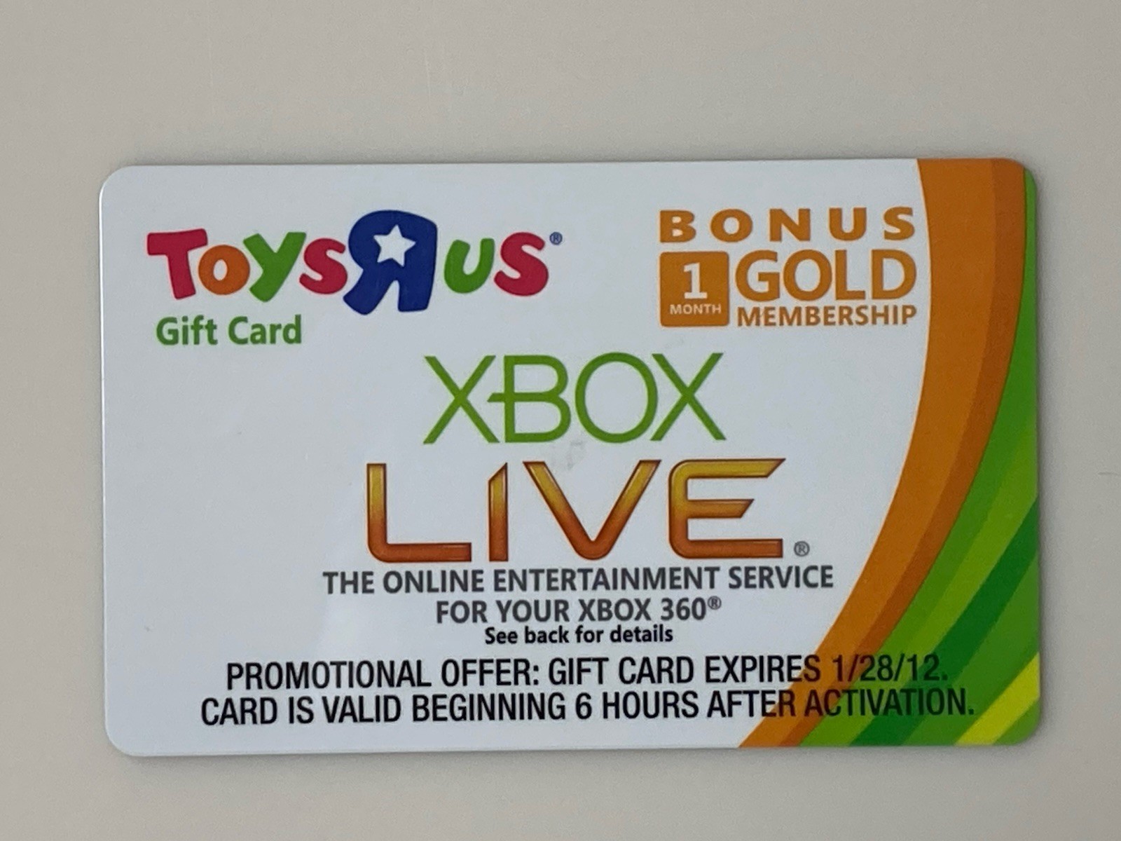 Xbox Live Promotional Card Expired 1/28/2012 Toys R Us Promo Offer Xbox 360