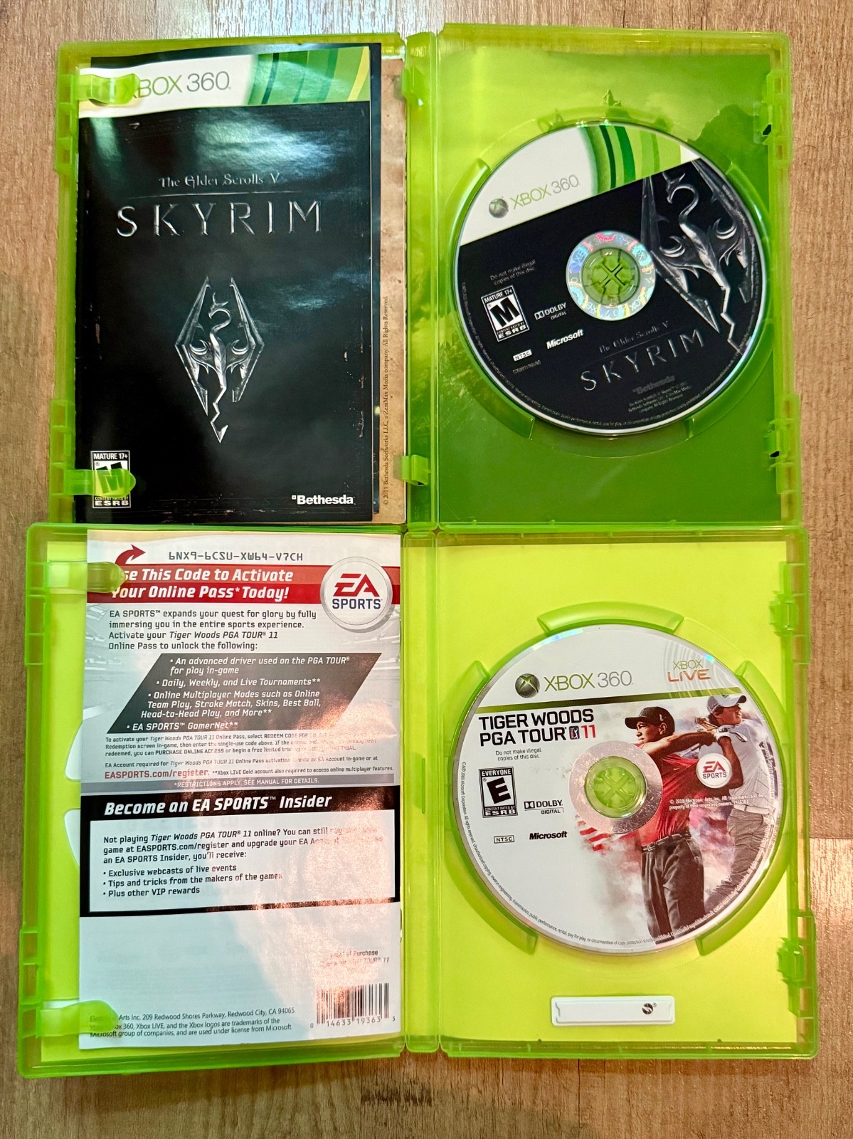 Xbox 360 Elite 120GB Console System Bundle Tested Working Skyrim Tiger Woods Lot