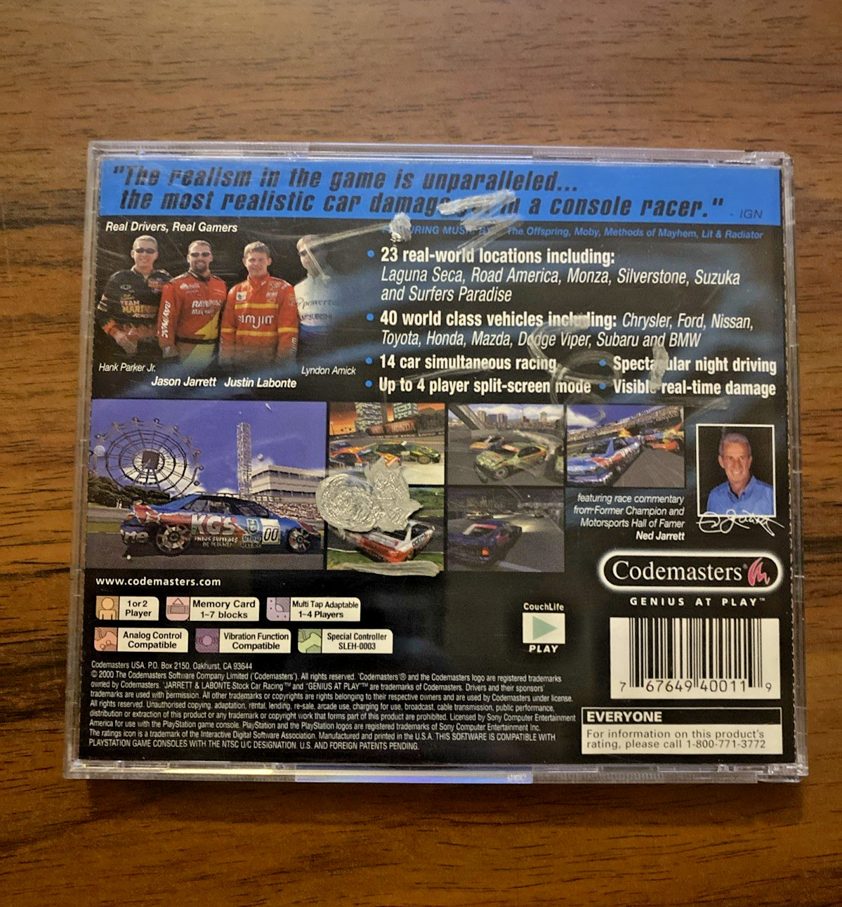 Jarrett & Labonte Stock Car Racing (Sony PlayStation 1, Ps1) CIB w/ Reg. Card