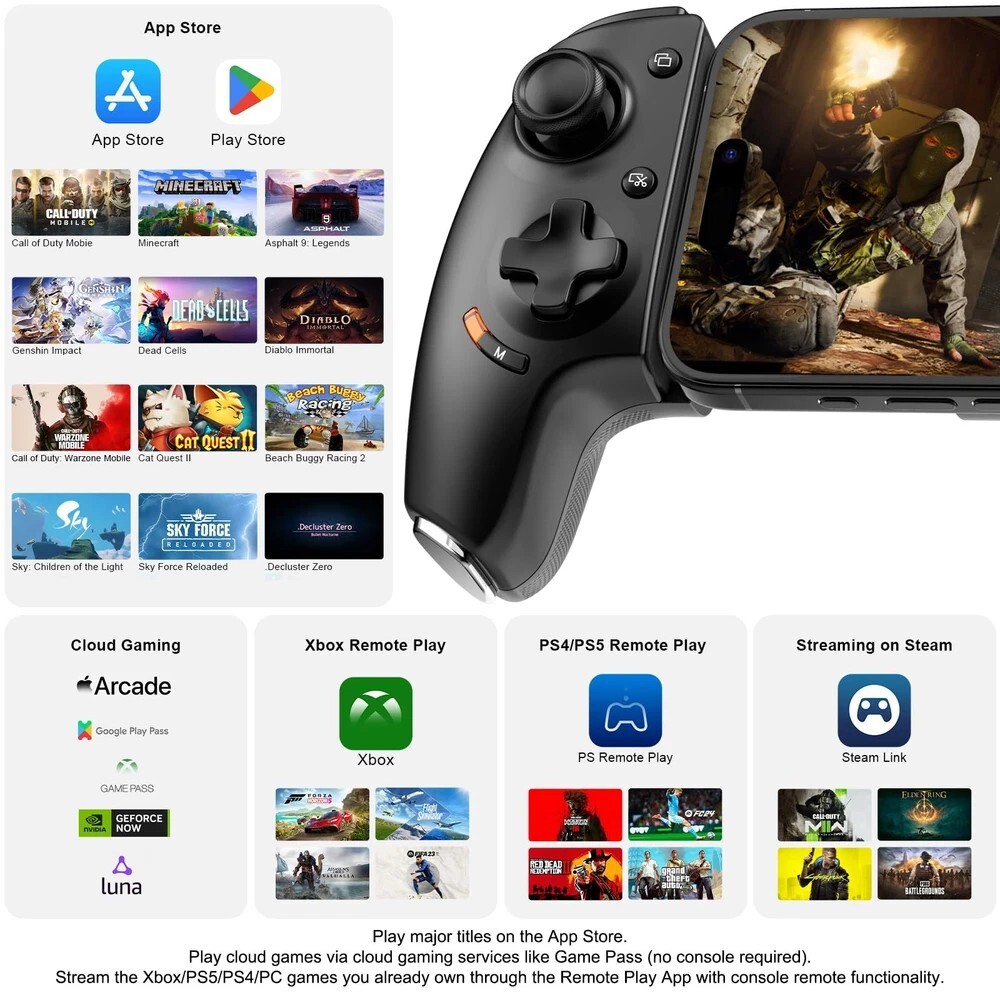 Joso Phone Controller for iPhone 15/16 & Android: Hall Effect Joysticks, Mappabl