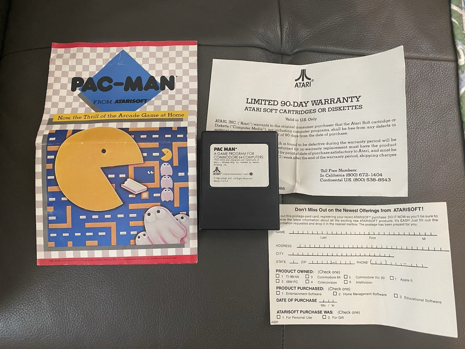 Pac-Man Commodore 64 C64 Cartridge + Manual Atarisoft Untested With Inserts