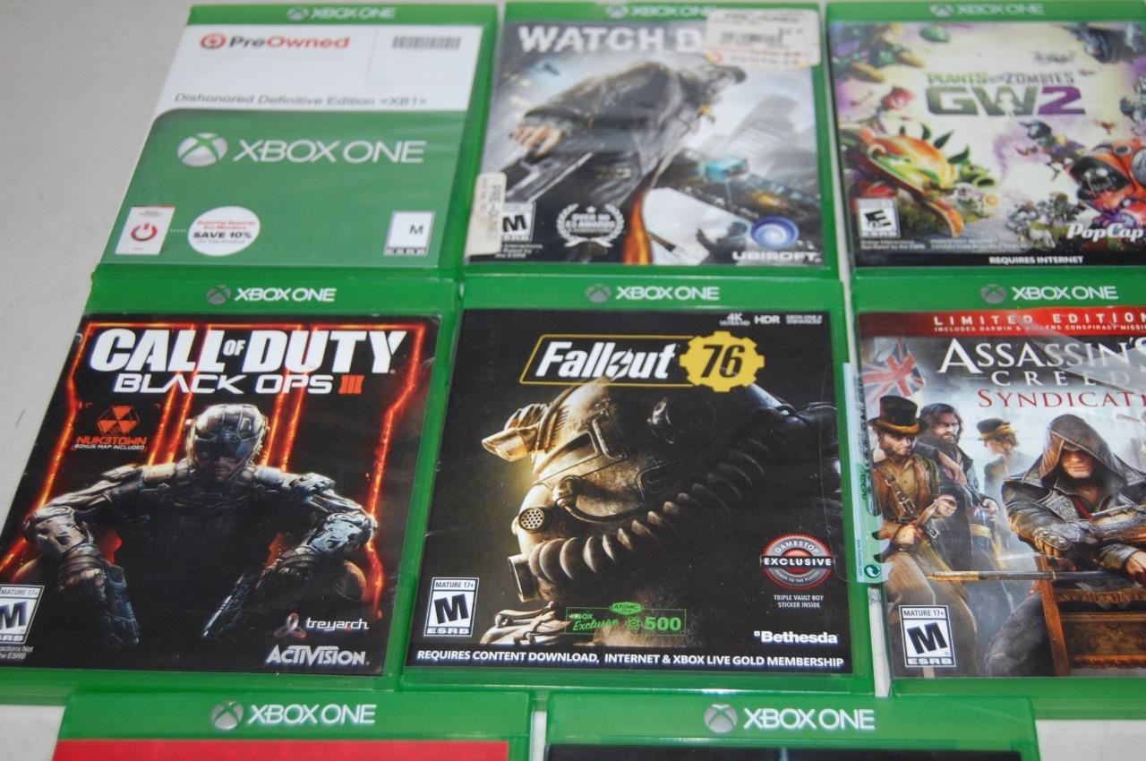 Microsoft XBOX ONE (11) Game Lot: Creed Syndicate, Dishonored 1&2, Fallout 76++