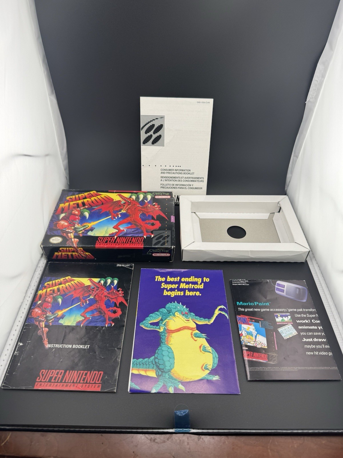 Super Metroid SNES – ORIGINAL BOX, Manual, & Inserts ONLY – NO GAME – Authentic