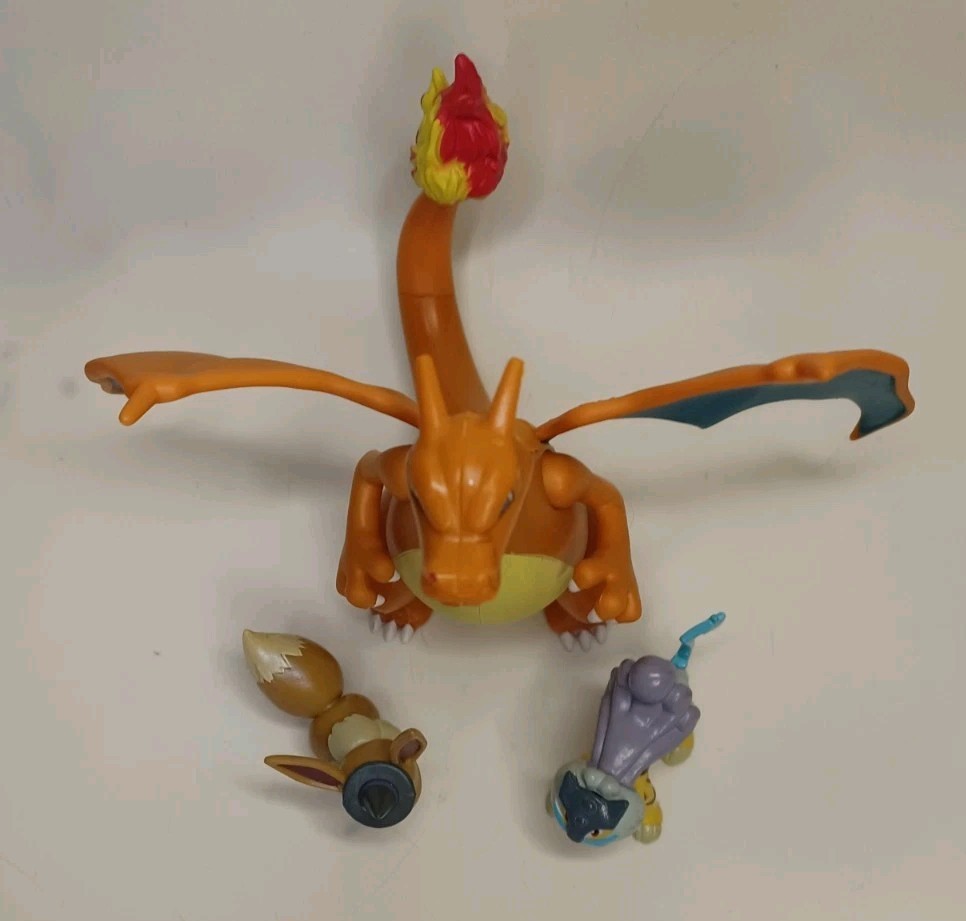 Pokemon Raikou Sofubi Takara Tomy & Eevee Pearlized & Charizard Battle Lot of 3
