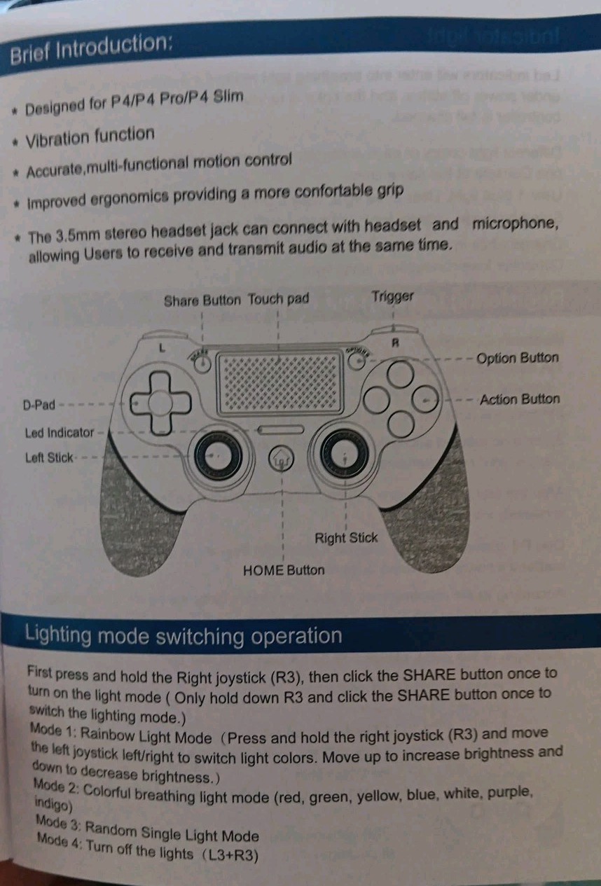 Ace Gamer Wireless Controller PS4 Pro / Slim Win PC Lights Up Lightening
