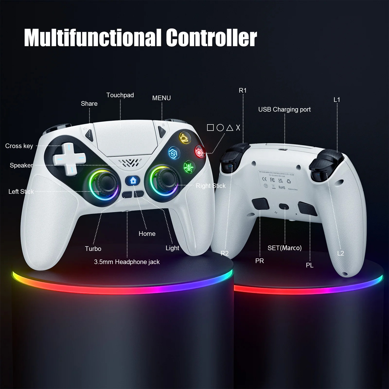 Wireless Gamepad Hall Effect Trigger RGB Turbo Vibration Programmable Button Joy