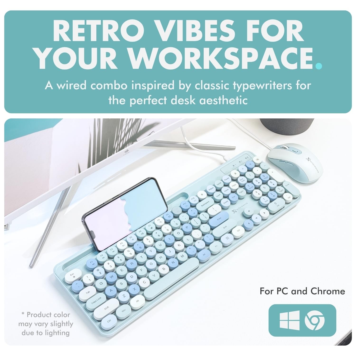 X9 Wired Keyboard and Mouse Combo with Backlight – Retro Typewriter Blue