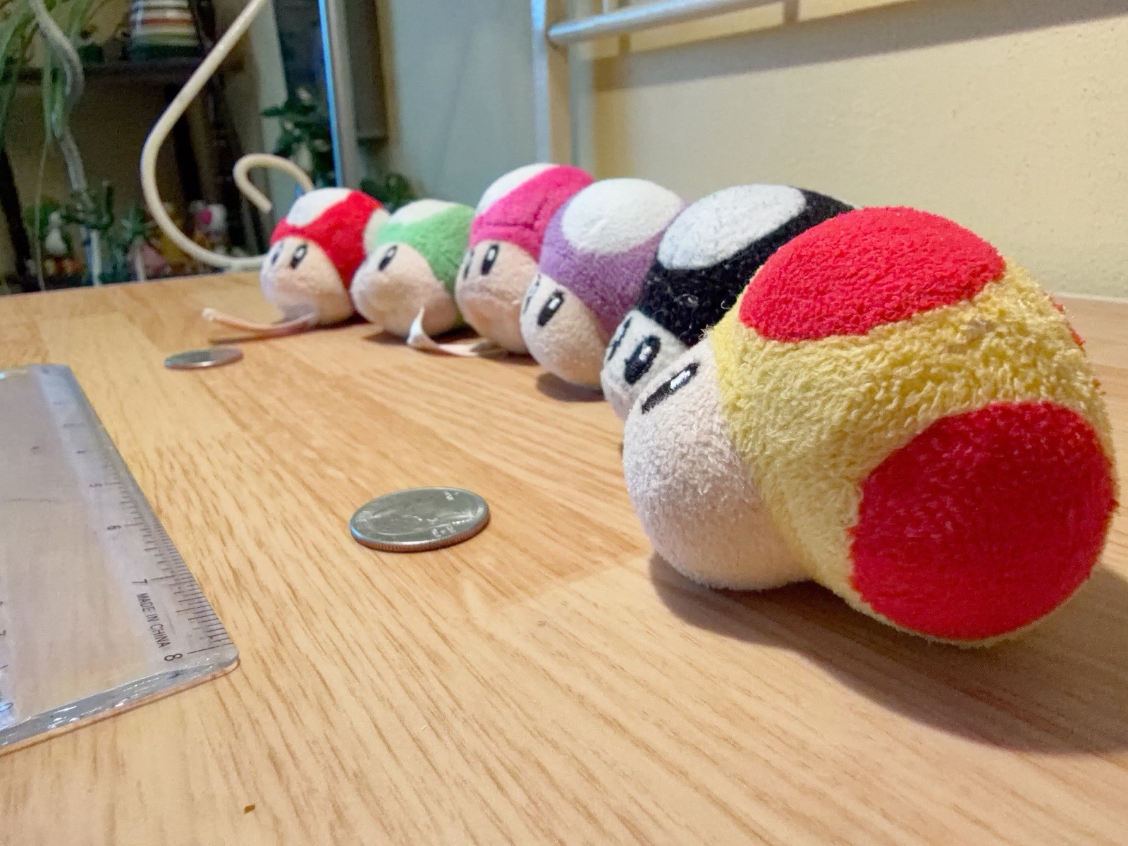 Lot of 2” Nintendo Mushroom Plushies Red Green Pink Purple Black Yellow Set of 6