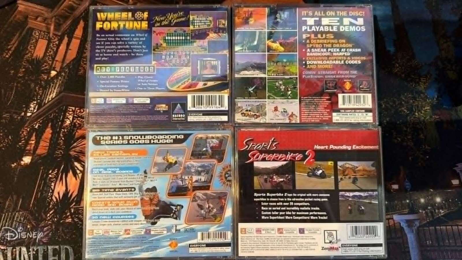 Lot of 4 Playstation Games Cool Boarders 4, Wheel of Fortune, SuperBike, Jampack