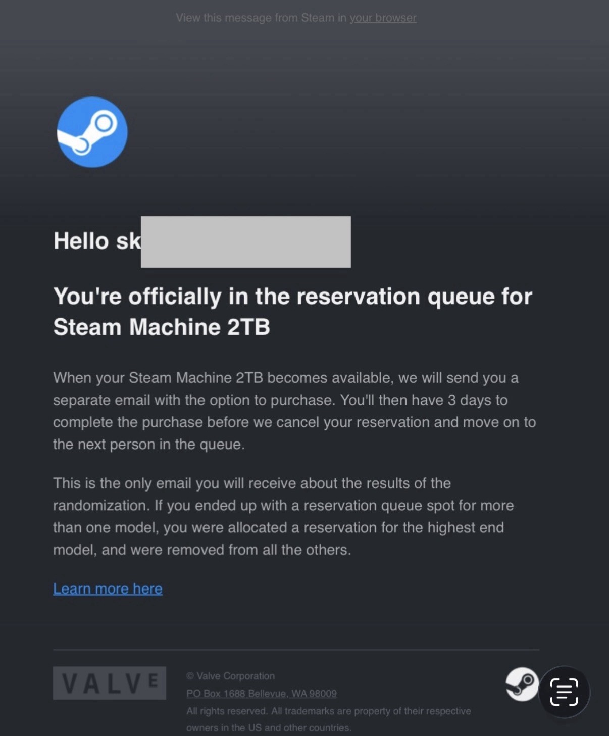 Steam Machine 2TB Console (2TB) Reservation no controller