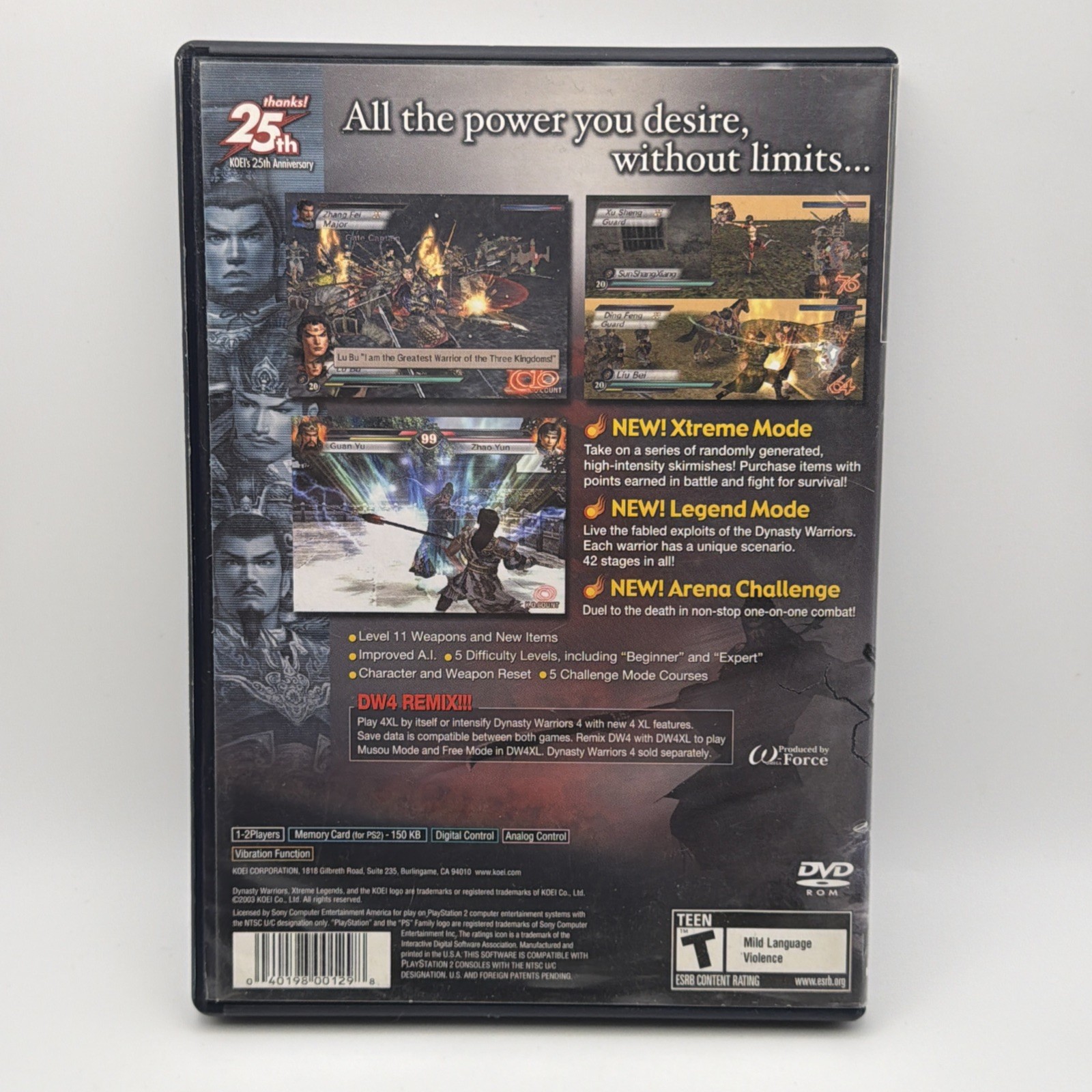 Dynasty Warriors 4: Xtreme Legends (Sony PlayStation 2, 2003)