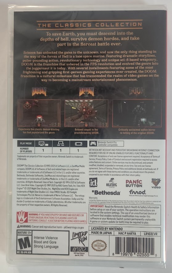DOOM: The Classics Collection Switch Brand New Game ( 2022 Misc )