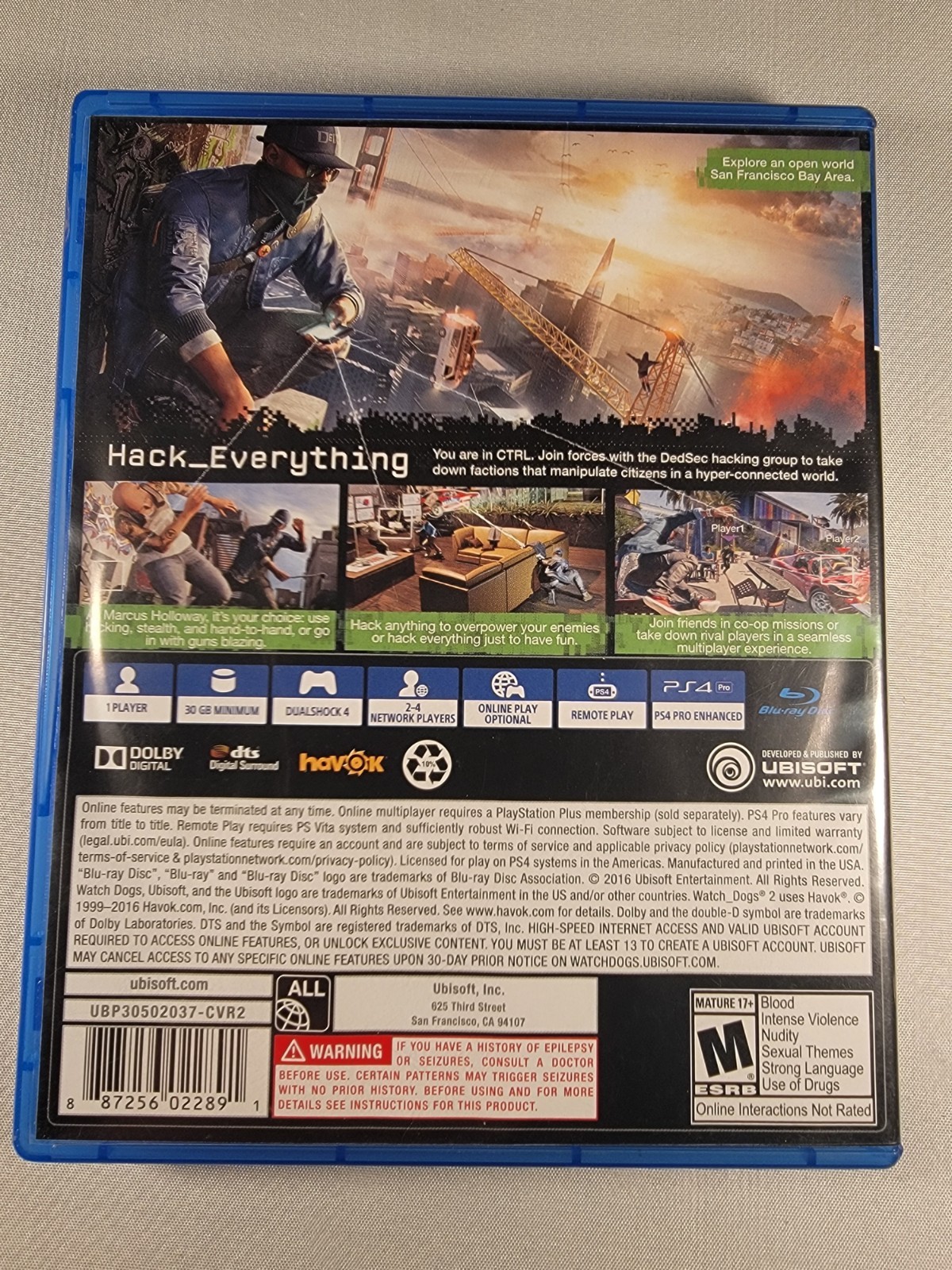 Ubisoft Watch Dogs 2 PS4 PlayStation 4 2016 M Rated NTSC-U/C Online Play