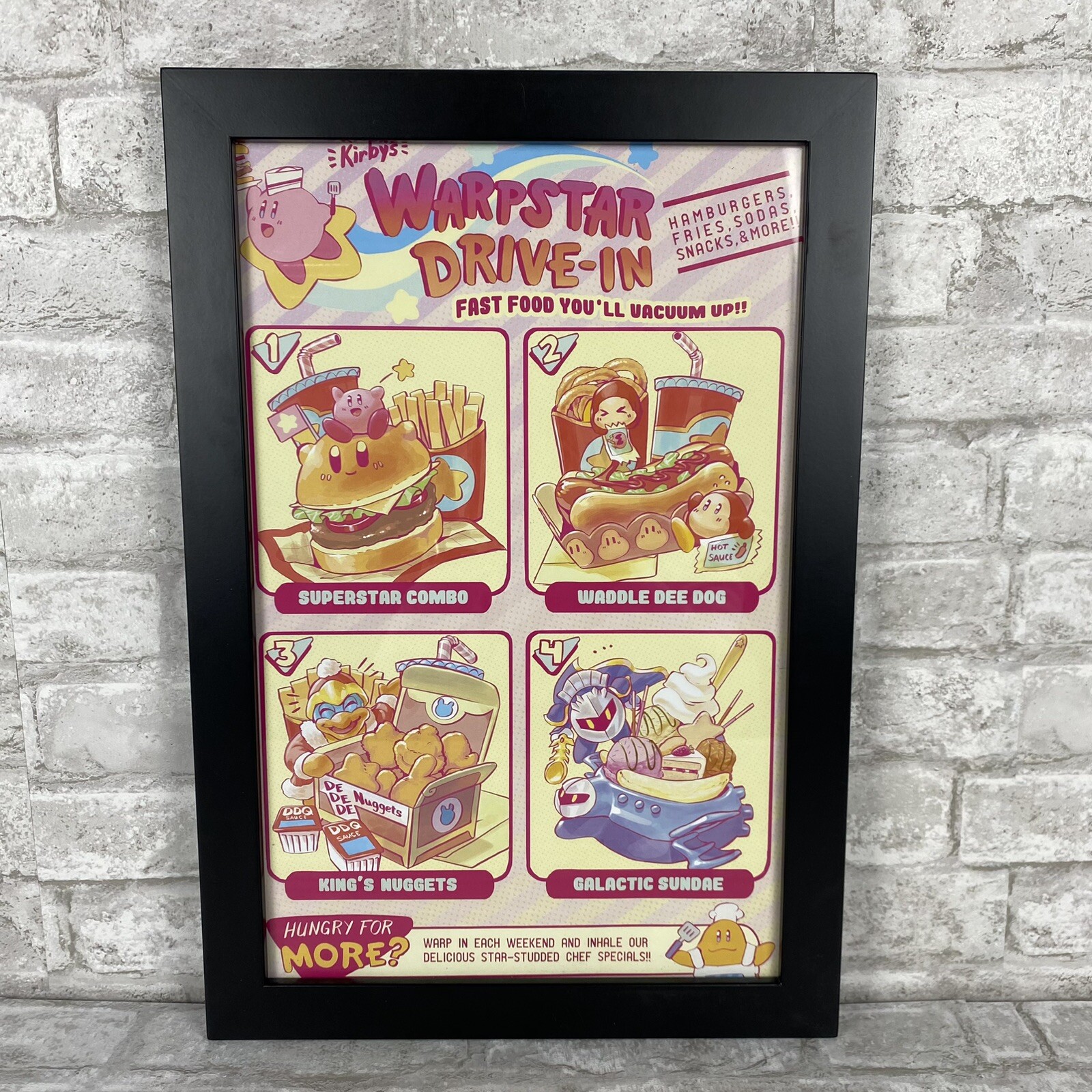 Rare Kirby’s Warpster Drive-in And NintenNoms Cafe Promo Poster Page Framed Art