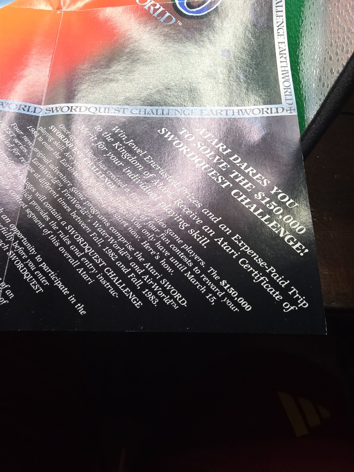 Vtg 1982 SWORDQUEST Challenge Earthworld ATARI 2600 Contest Poster Insert *ONLY*
