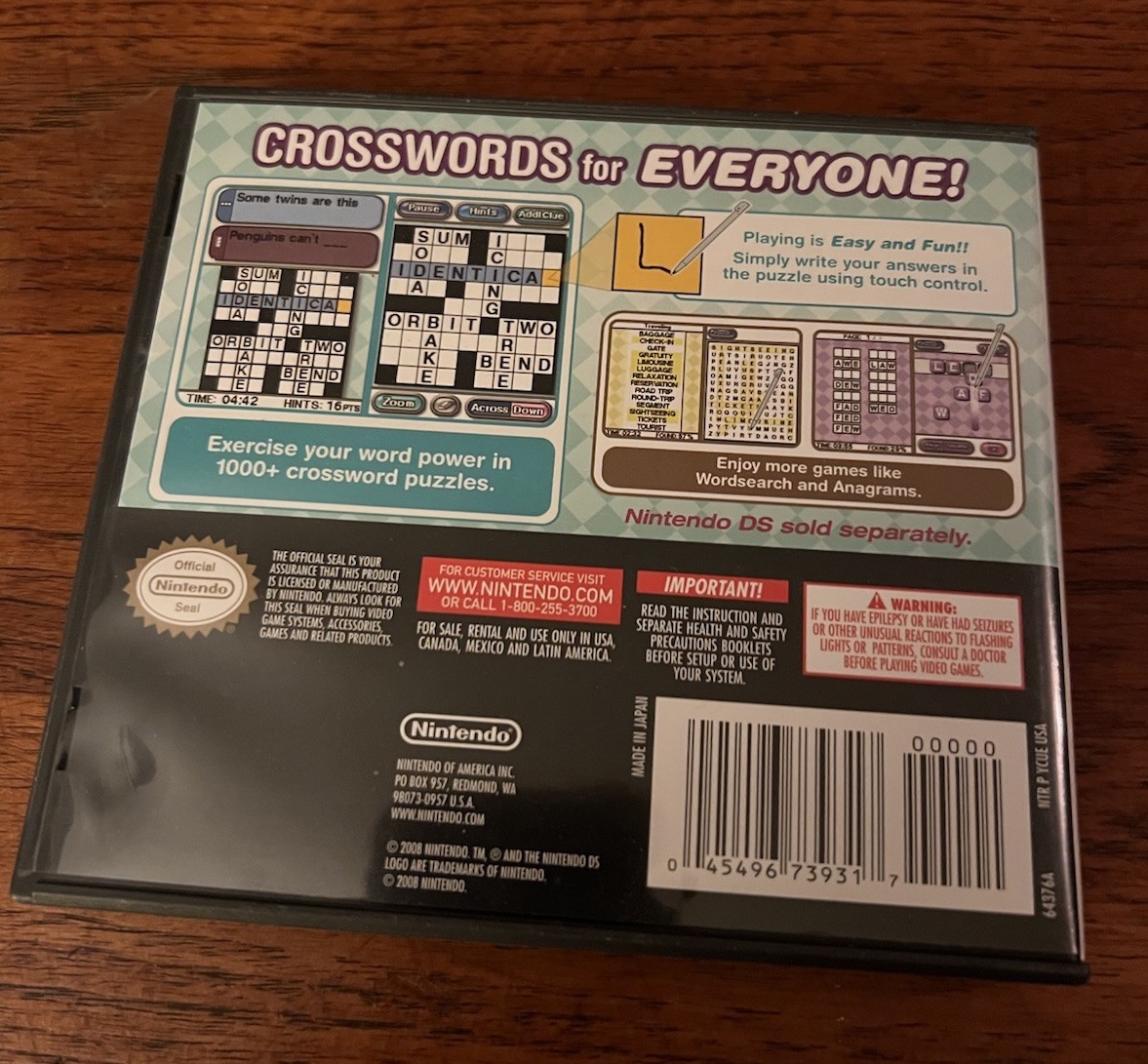 Crosswords DS Nintendo DS Game – Manual Case and Cartridge Complete