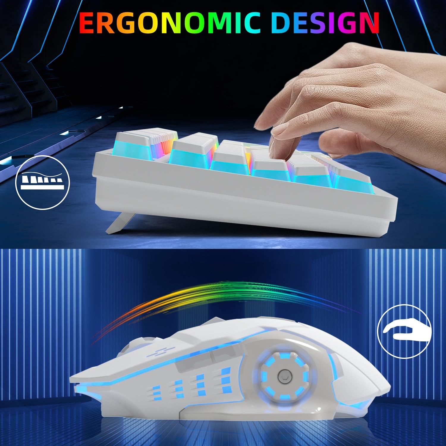 Wireless Gaming Keyboard and Mouse Combo – RGB Backlit, Rechargeable, White