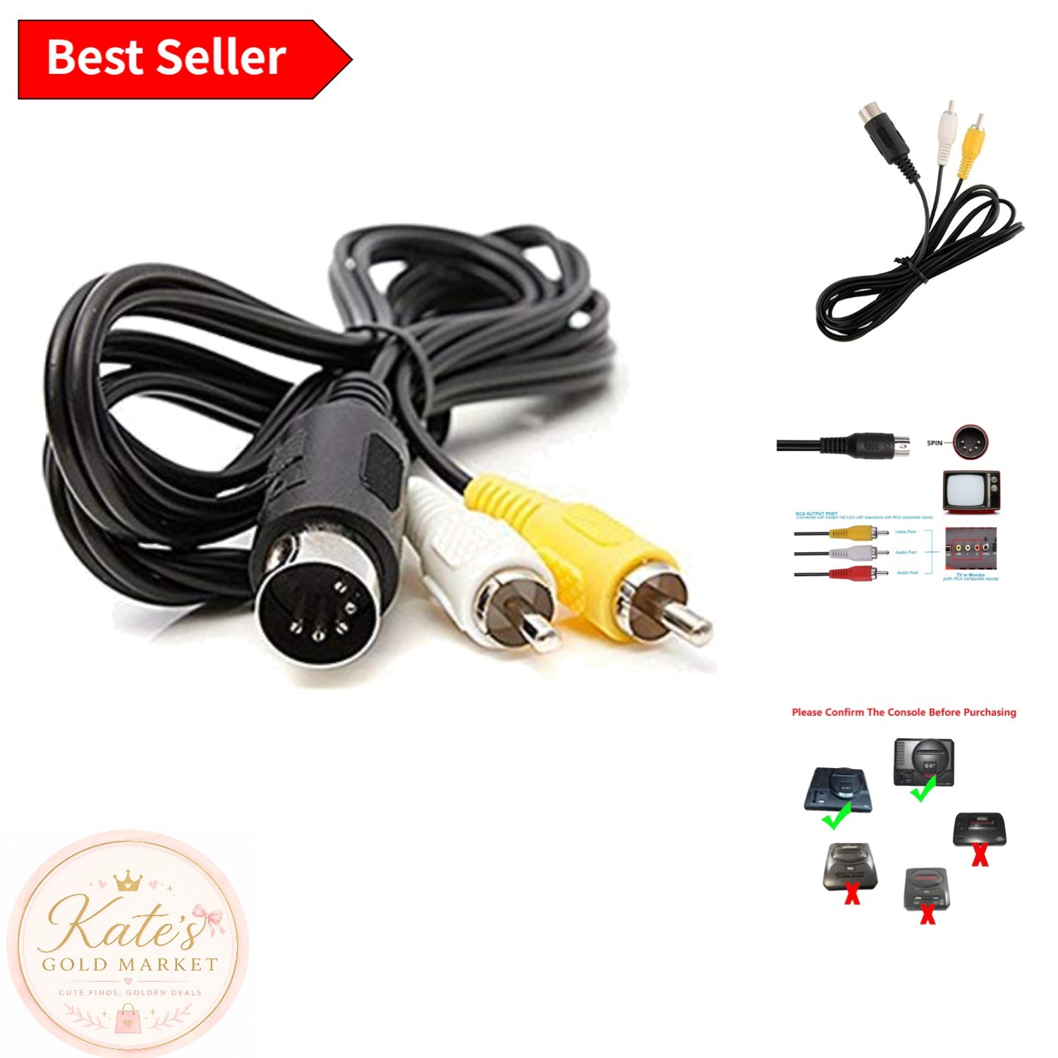 Indoor Use AV Composite Cable for Genesis 1 – Connect Retro Consoles to TV
