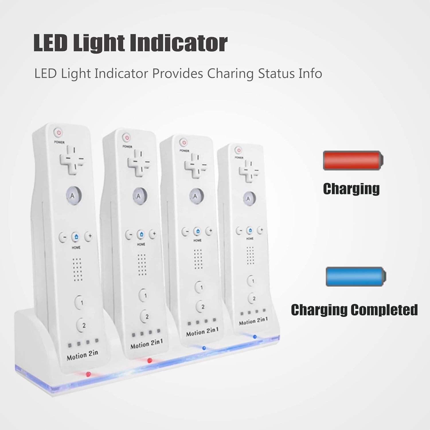 4-in-1 Charging Dock with 4PCS 2800mAh Battery for Wii/ Wii U Remote Controller