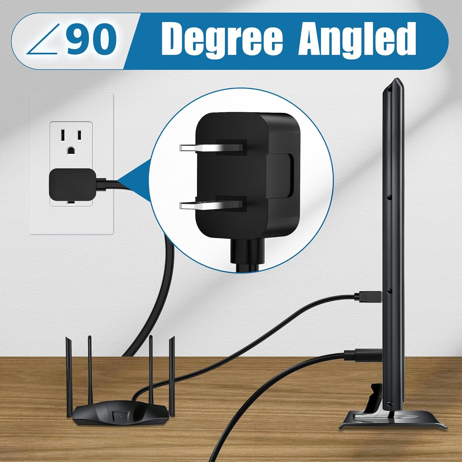 5Ft 90 Degree Power Cord for Sony PS5/PS3 Slim, Xbox Series S/X, Xbox One S/X, 2