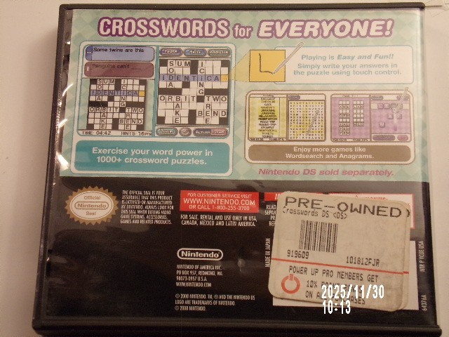 Crosswords DS (Nintendo DS) Case ONLY / No Game / Authentic USA Version No Game