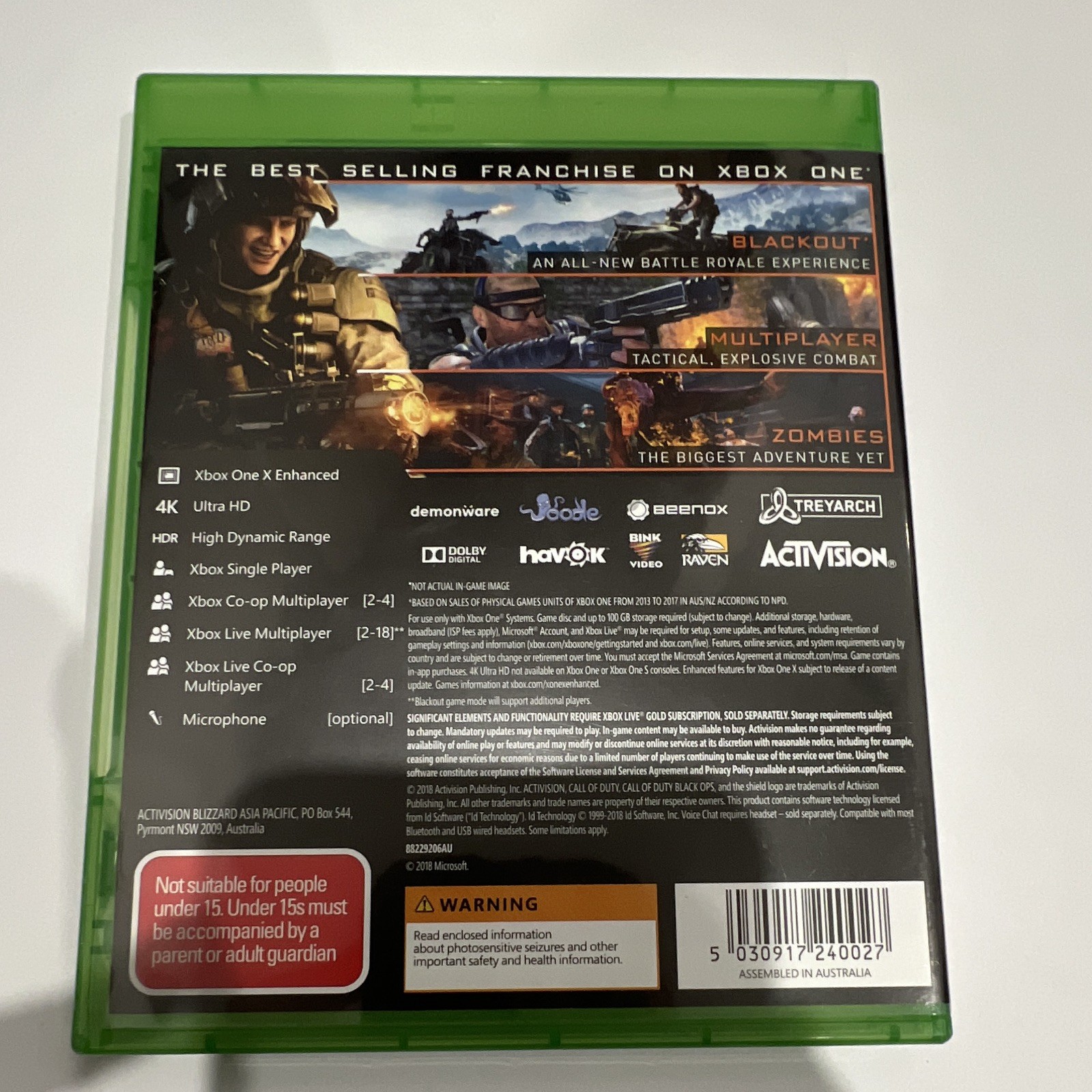 Activision Call of Duty: Black Ops 4 Xbox One PAL MA15+ 2018 4K HDR