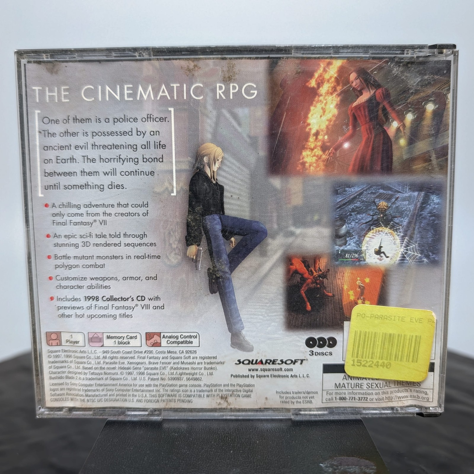 Parasite Eve PS1 PlayStation Squaresoft 3-Disc Black Label Complete CIB ð®