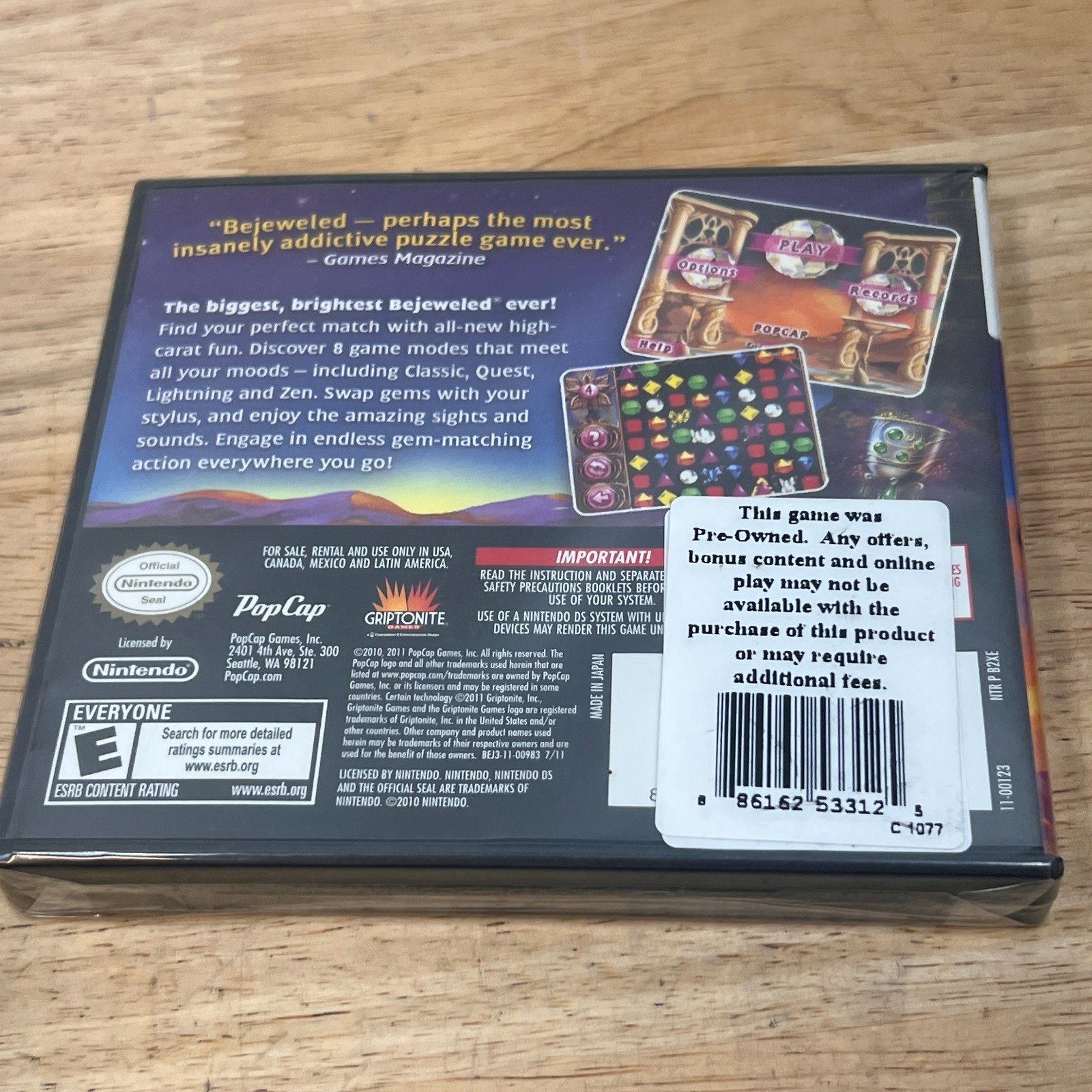 Bejeweled 3 Nintendo DS PopCap Puzzle Game Case CIB NDS Tested US Version