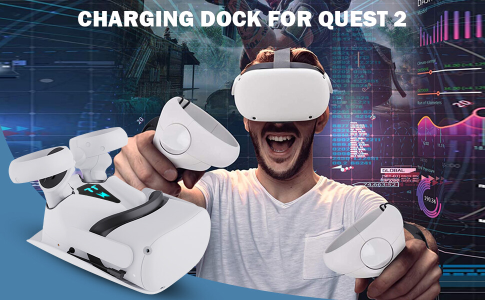 Charging Dock for Meta Quest 2, w/Magnetic Charging and 2 Rechargeable Batteries