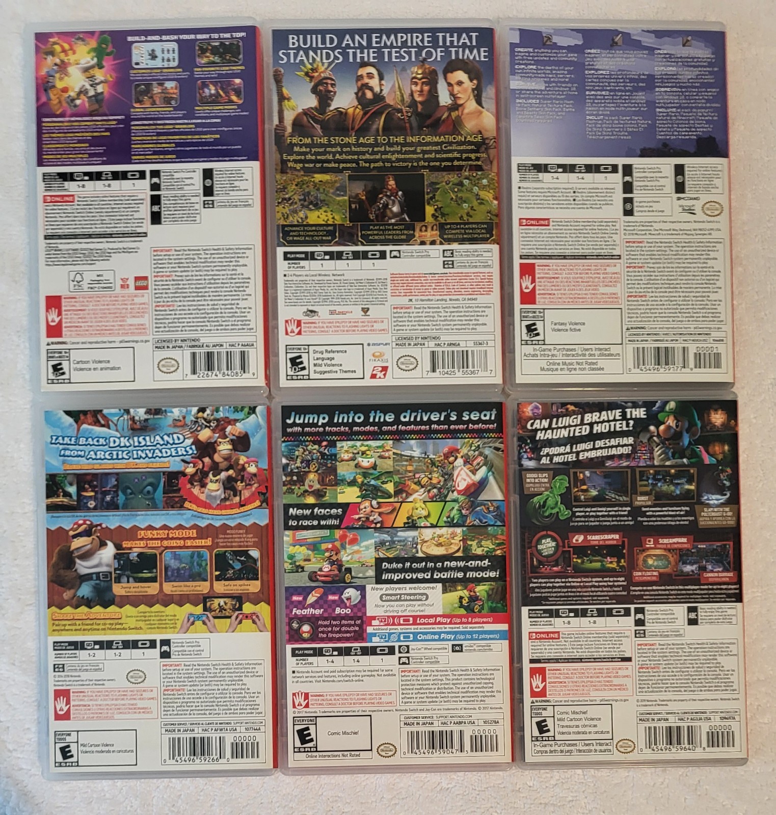 Nintendo Switch Game Lot Mario Kart 8, Donkey Kong, Luigi’s Mansion, Minecraft
