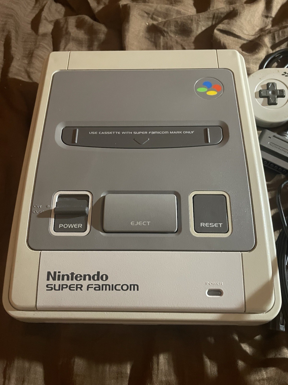 Super Famicom Console With Controller AV And Power Brick Powers On