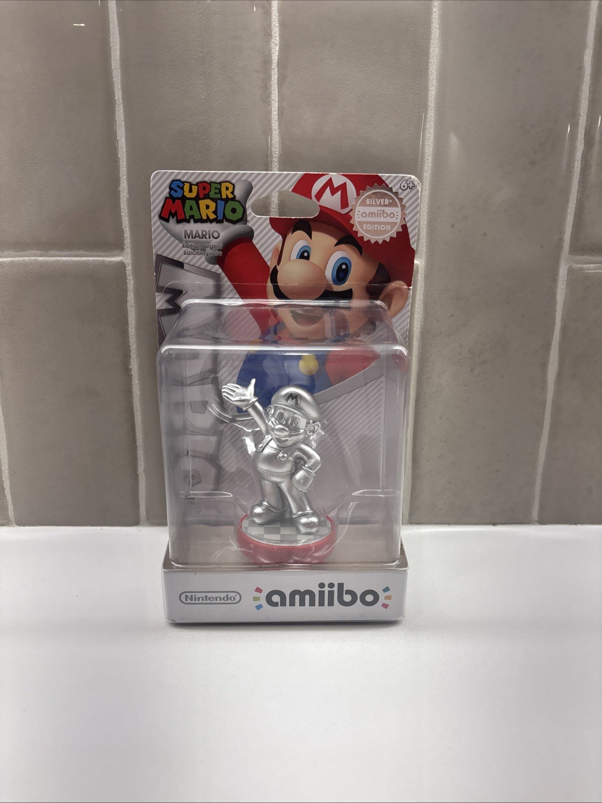 RARE Nintendo Super Mario Series Mario Silver Edition Amiibo Figure Wii U Switch
