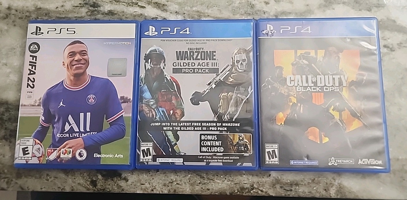 PS5 Fifa 22, PS4 Call Of Duty Warzone Gilded Age III, PS4 Call Of Duty Black Ops