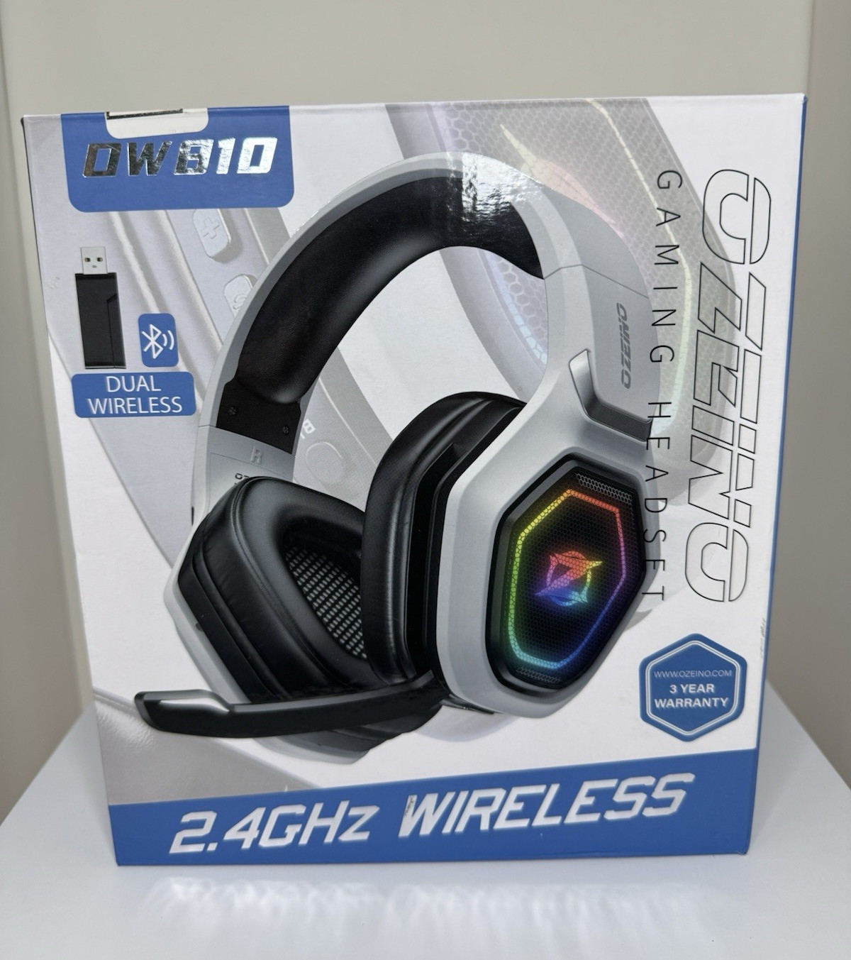 Ozeino OW810 2.4GHz RF/Bluetooth Wireless Over-Ear Gaming Headset Boom Mic