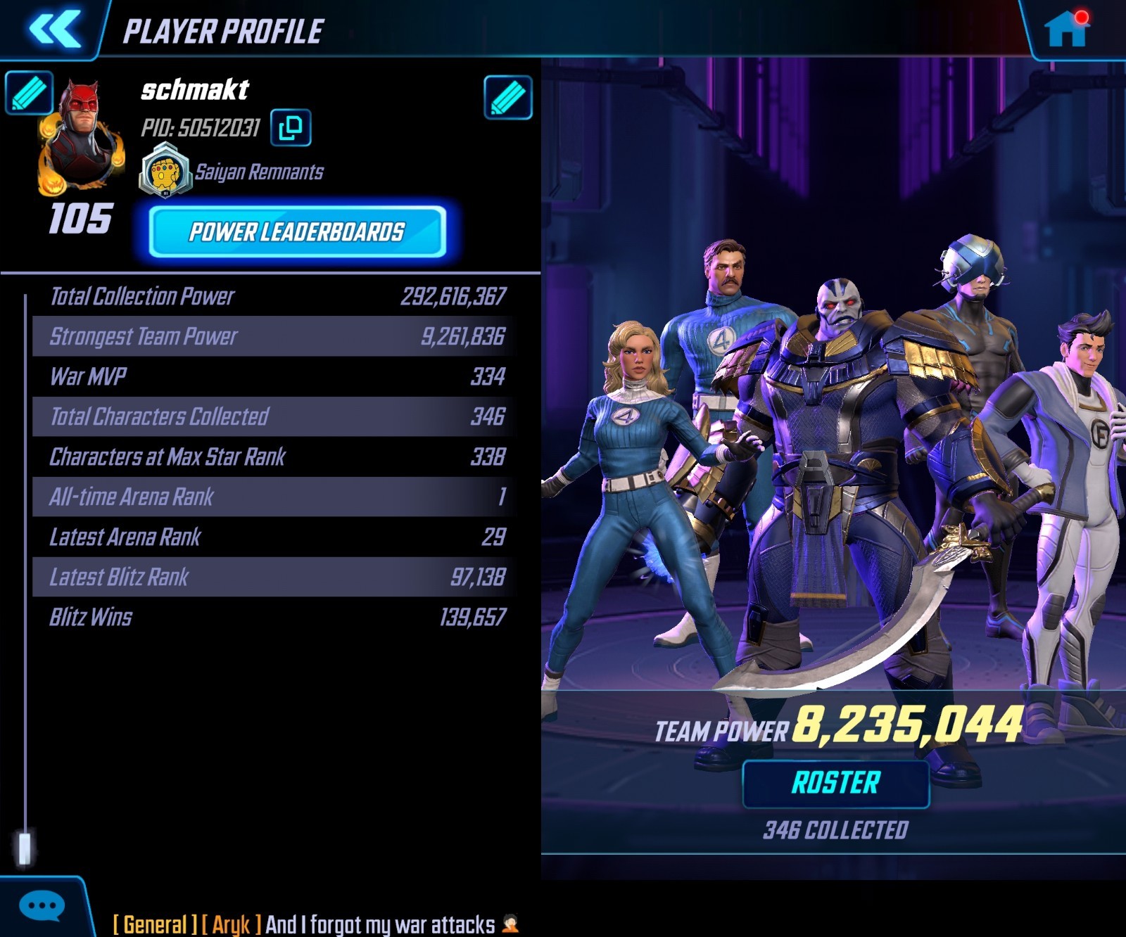MARVEL STRIKE FORCE ACCOUNT – 292 Million Total Power, 9 Million Best Team